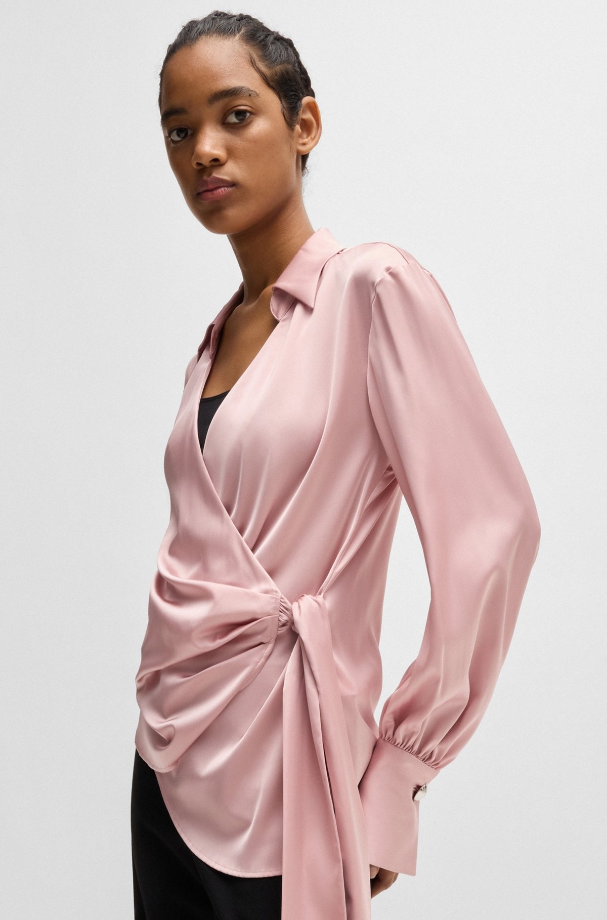 SLIM-FIT BLOUSE WITH WRAP FRONT AND STATEMENT CUFFS - 6