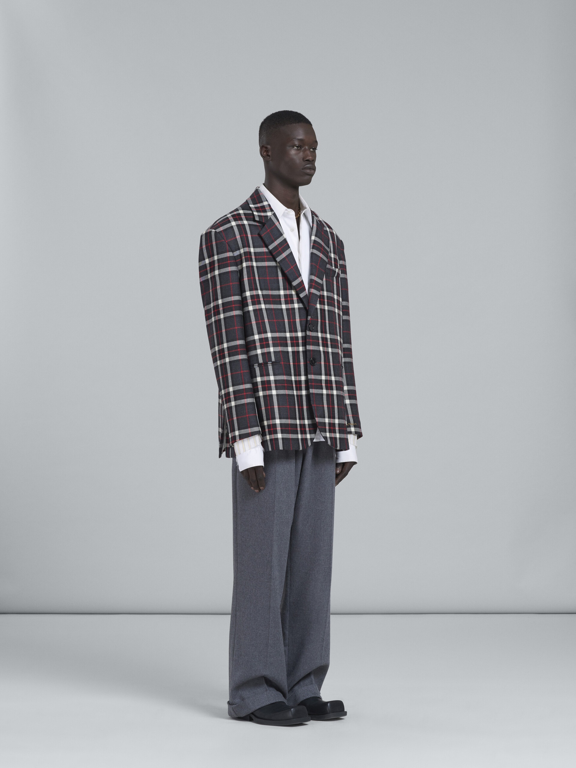 GREY TARTAN WOOL BLAZER - 6