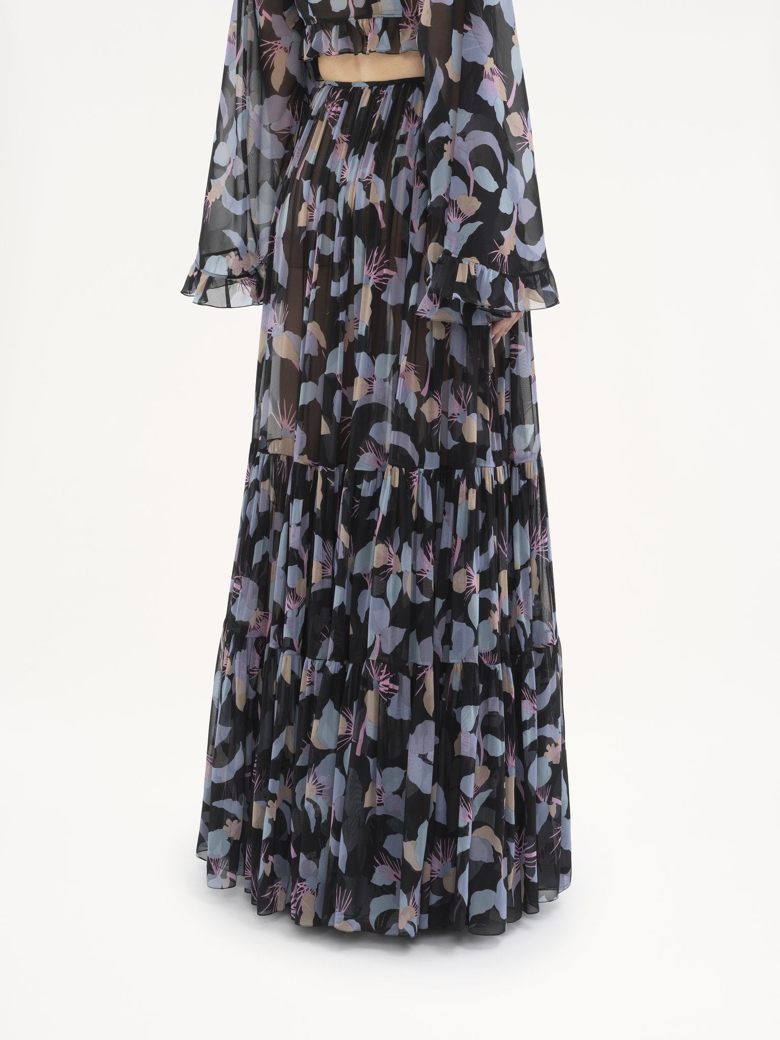 GATHERED MAXI SKIRT IN SILK GEORGETTE - 6