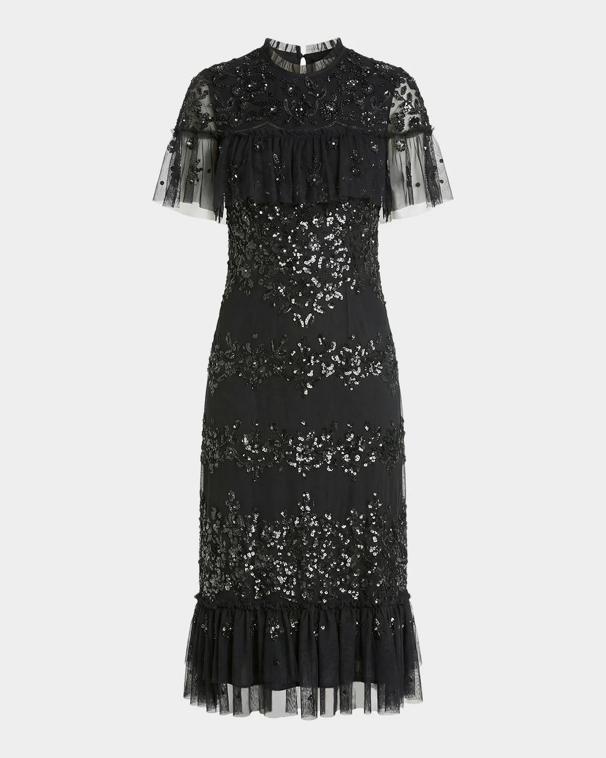 Ruffle-Trim Sequin Mesh Midi Dress - 1