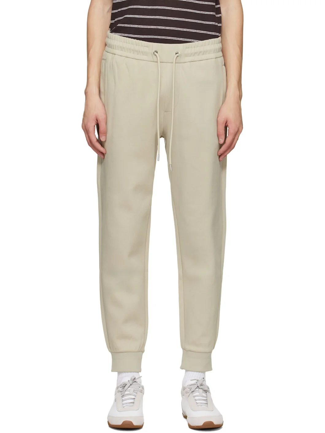 Beige Stretch-Cotton Cuffed Hems Track Pants - 1