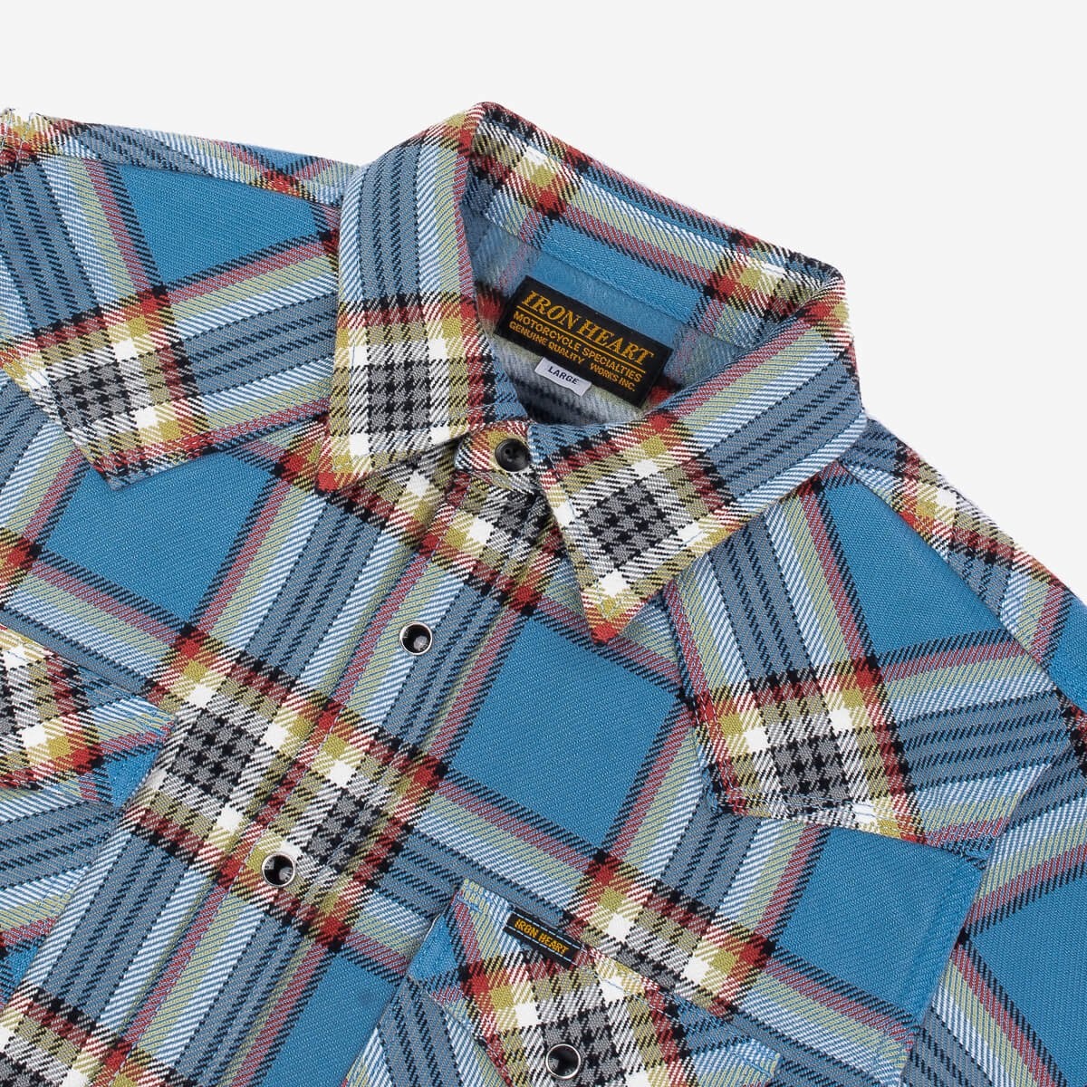IHSH-332-SAX Ultra Heavy Flannel Anniversary Check Western Shirt - Sax Blue Overdyed Pale Grey - 5