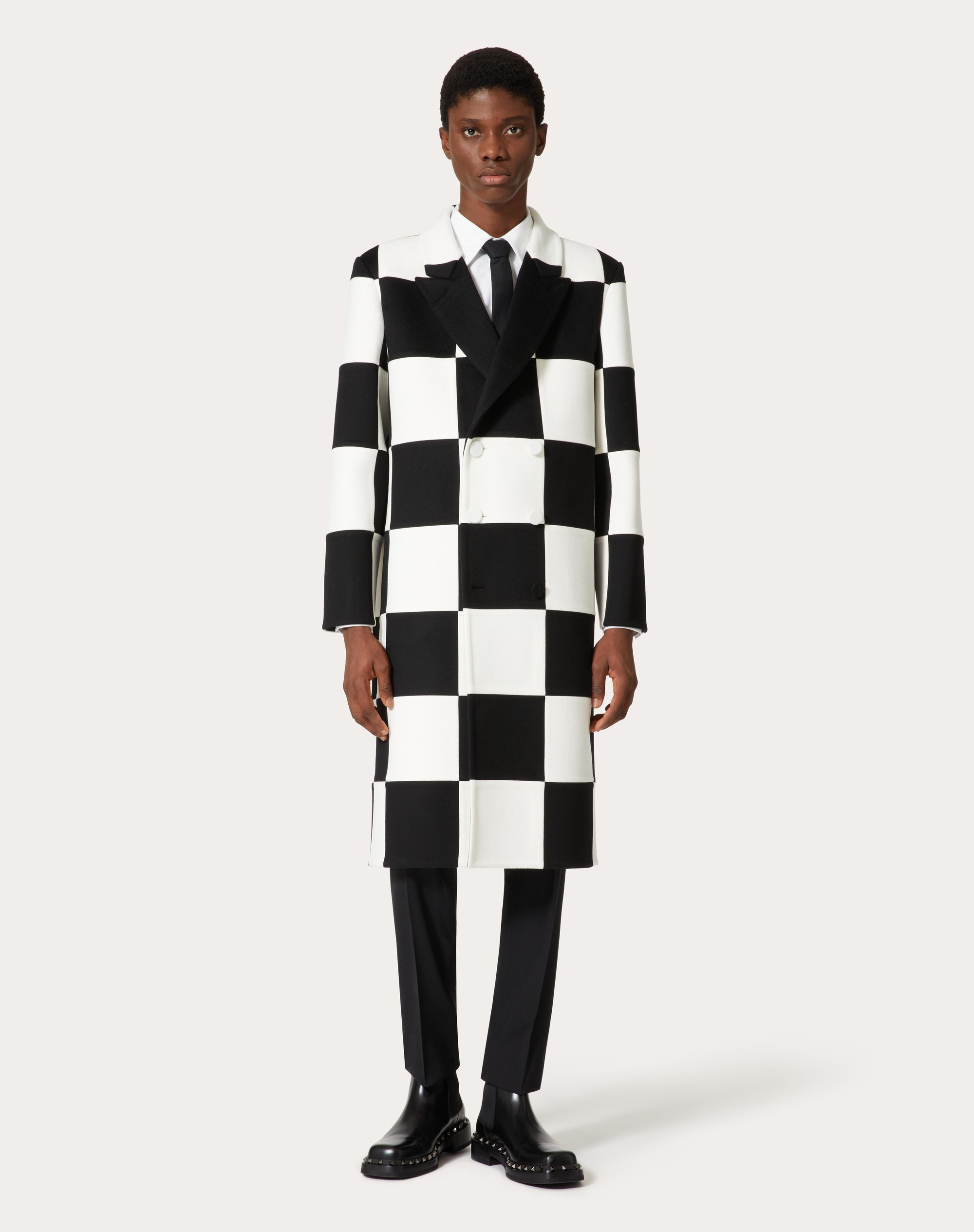DOUBLE-BREASTED WOOL AND CASHMERE COAT WITH EX CHESS ALL-OVER INTARSIA PATTERN - 3