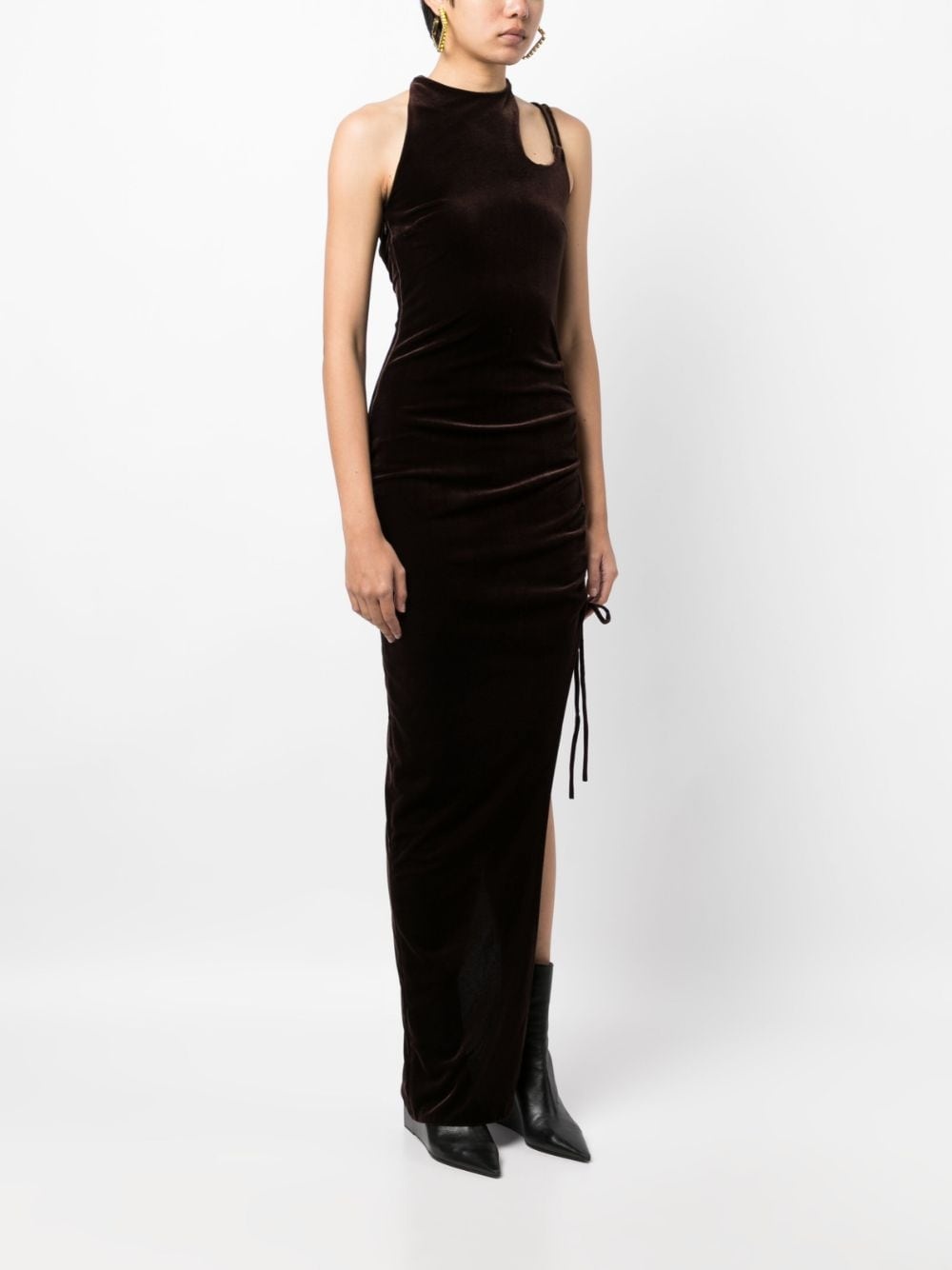 lace-up detailind velvet maxi dress - 3