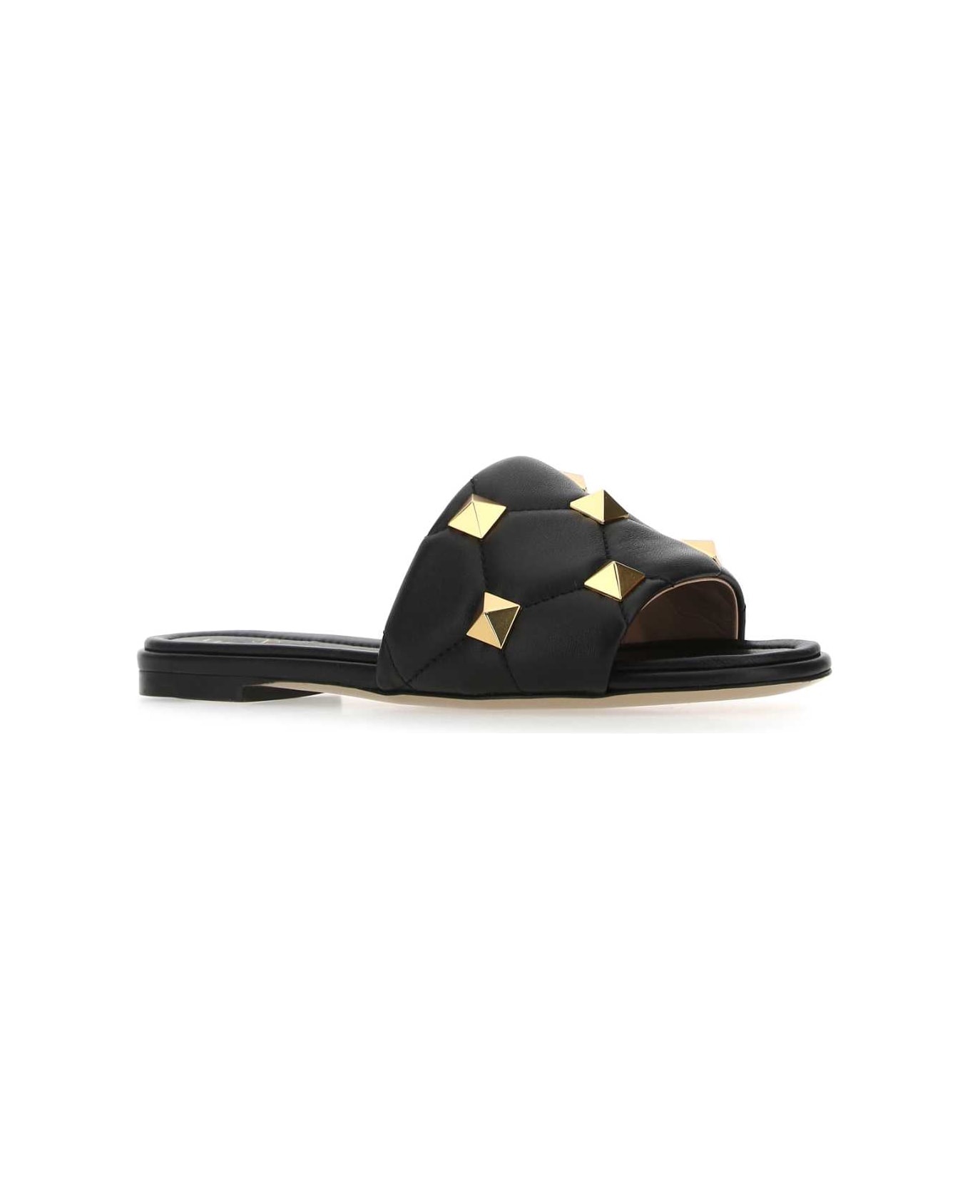 Black Nappa Leather Roman Stud Slippers - 2
