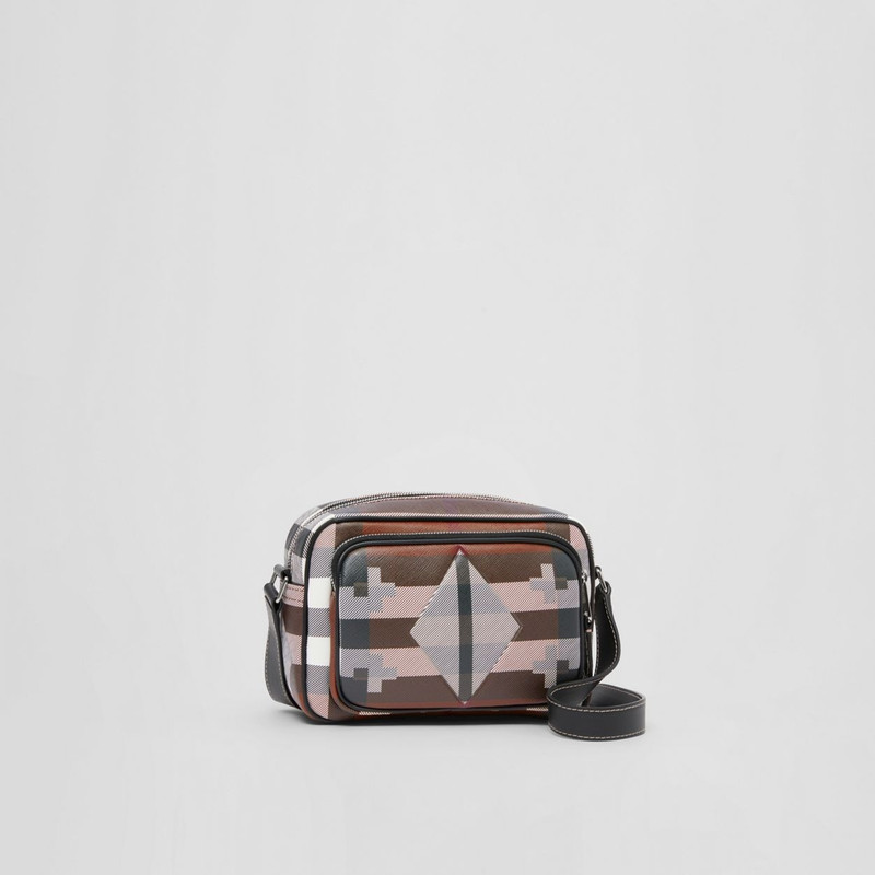 Geometric Check and Leather Crossbody Bag 7