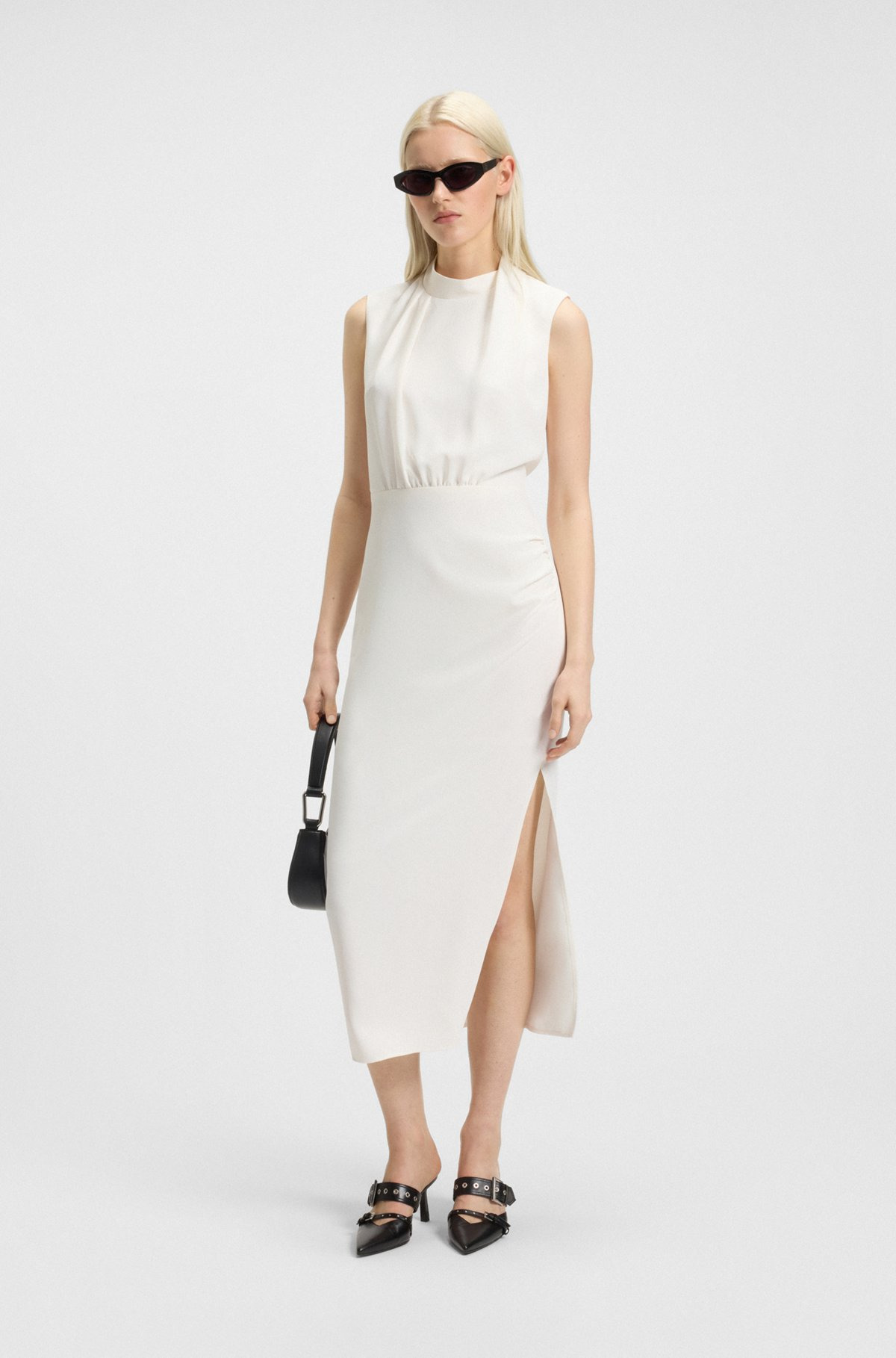 LONG-LENGTH DRESS IN CREPE WITH DRAPED MOCK NECKLINE - 2