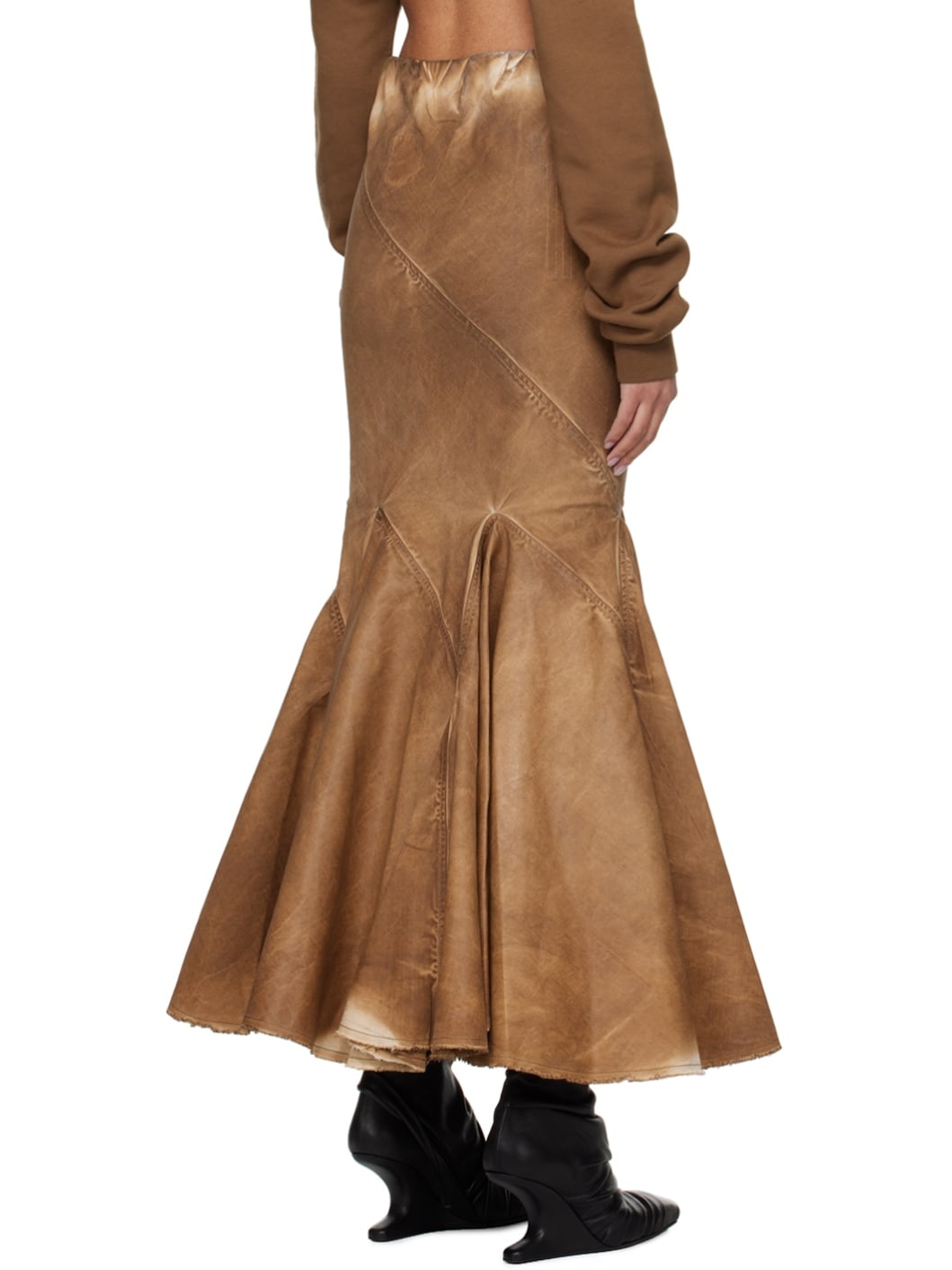Brown Divine Bias Denim Maxi Skirt - 3