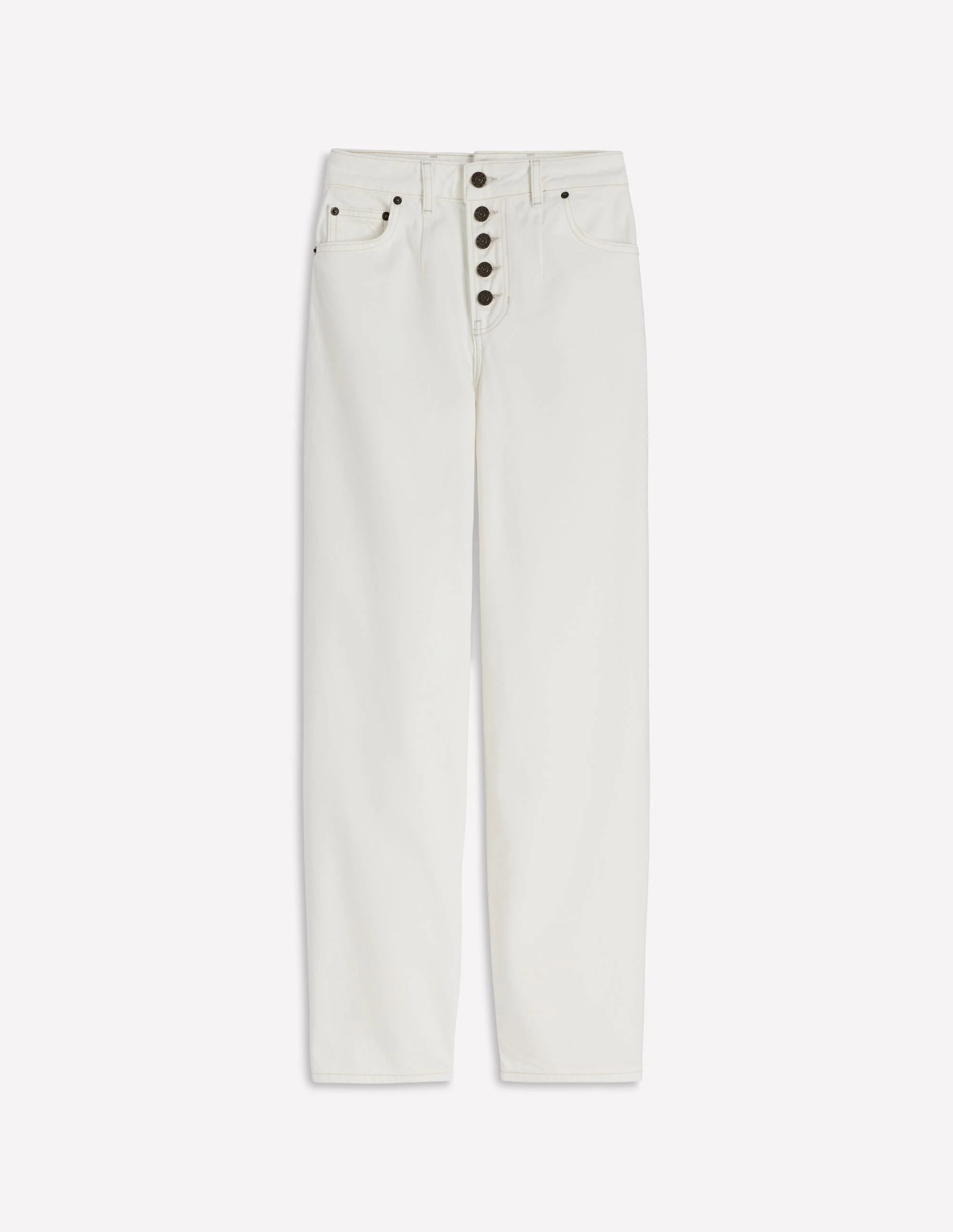 Exposed Button Straight Jeans-Ecru - 1