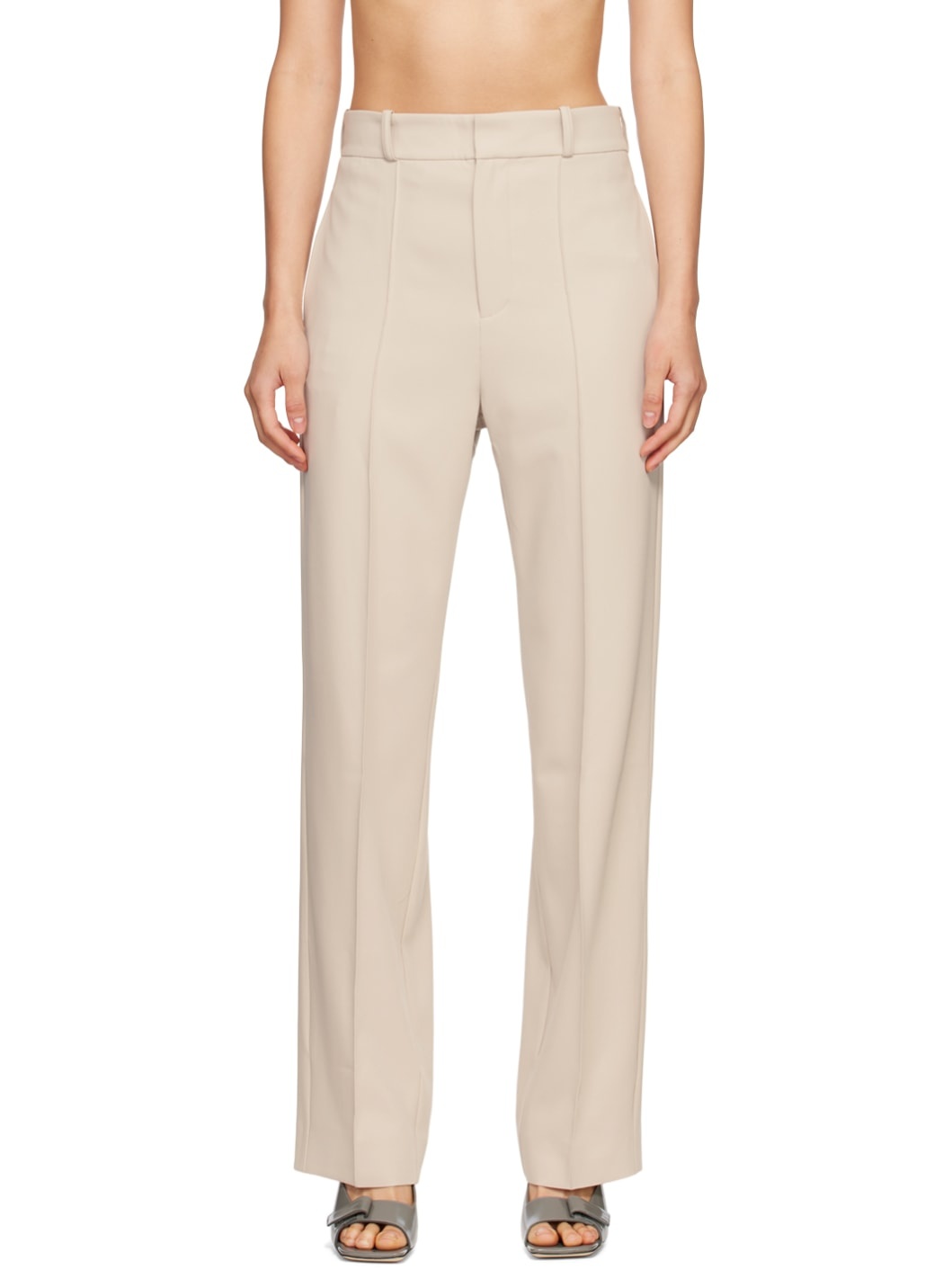 Beige Classic Wide Leg Trousers - 1