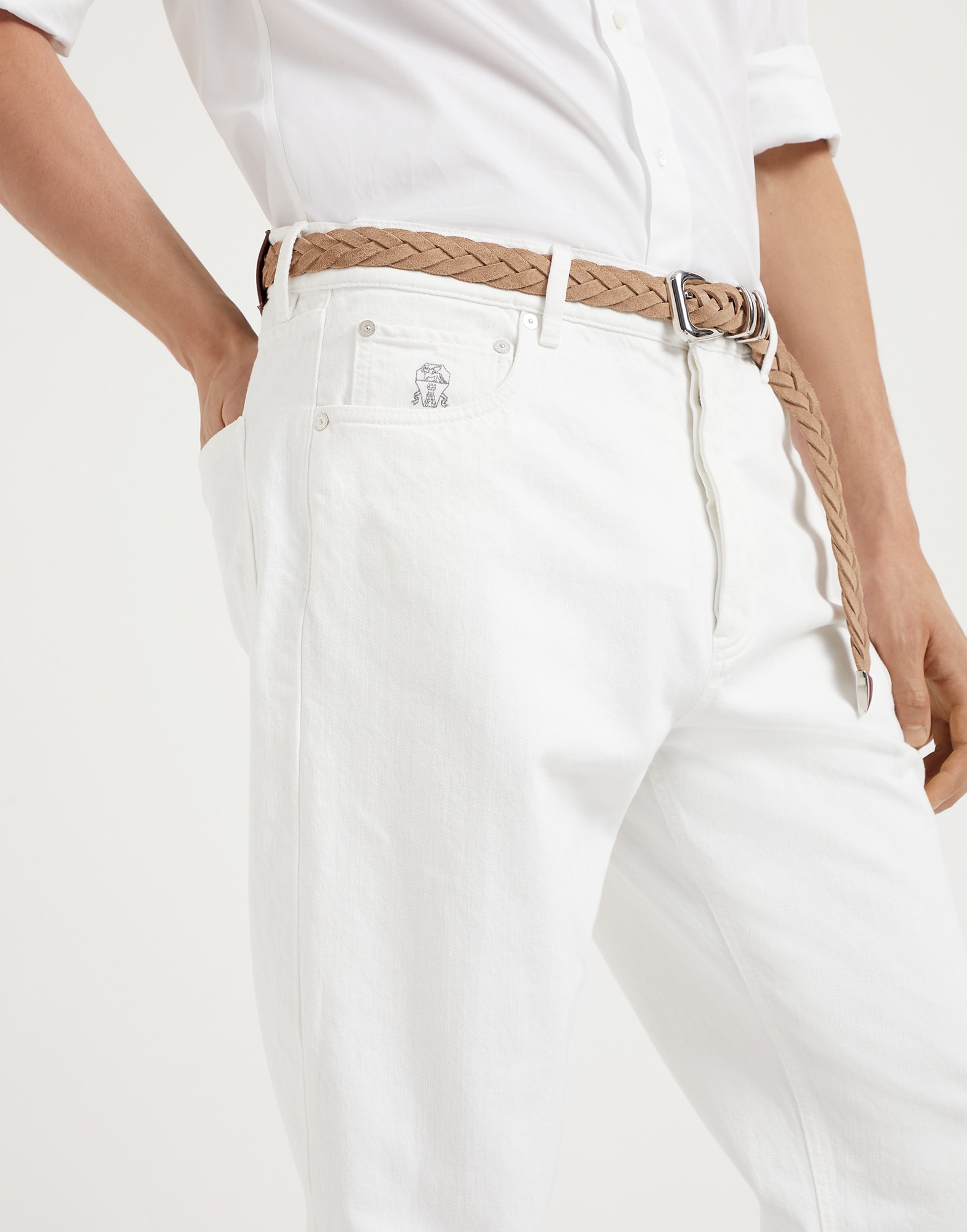 Garment-dyed iconic fit five-pocket trousers in slubbed denim - 3