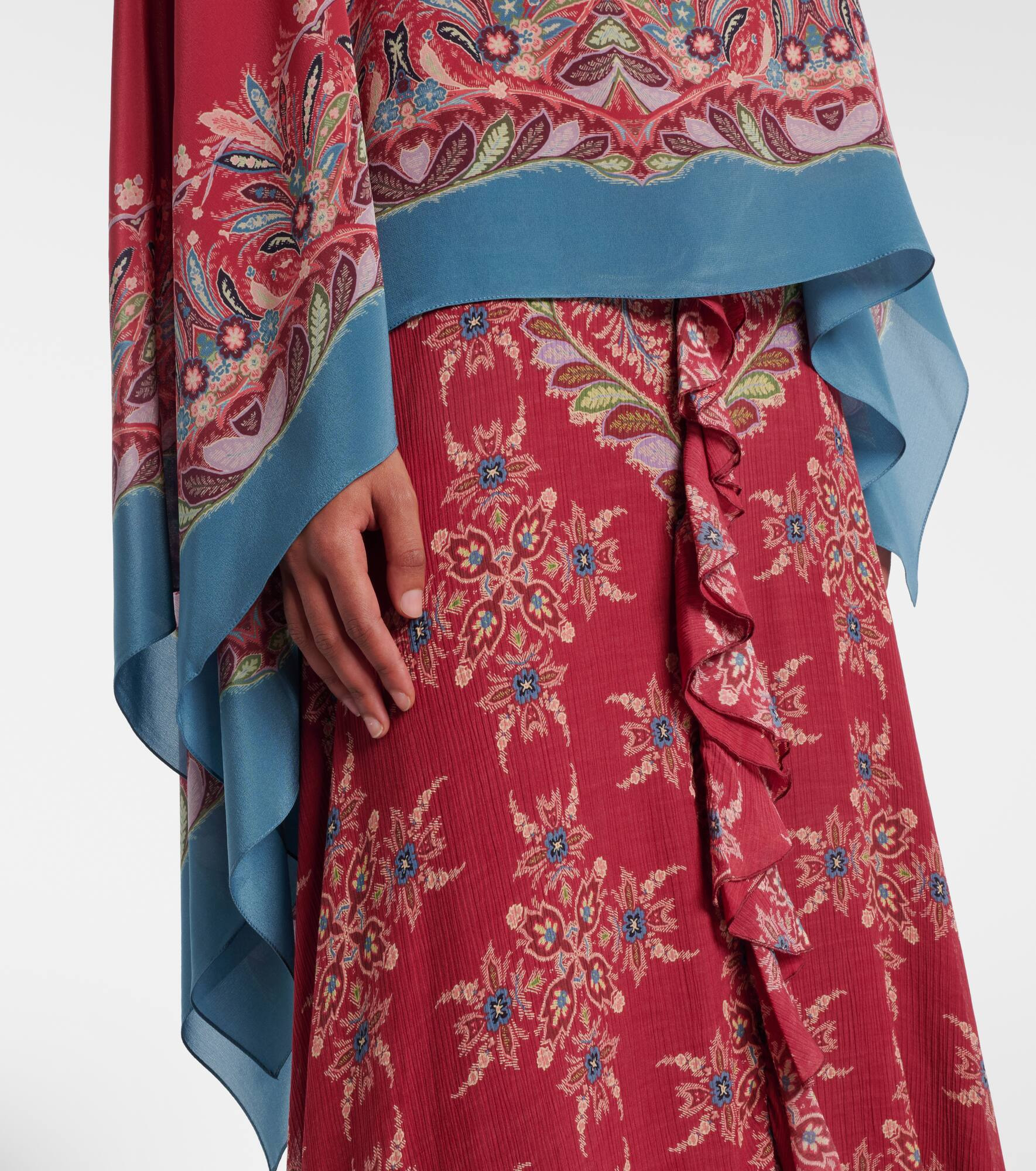 Asymmetrical floral silk crêpe poncho - 5