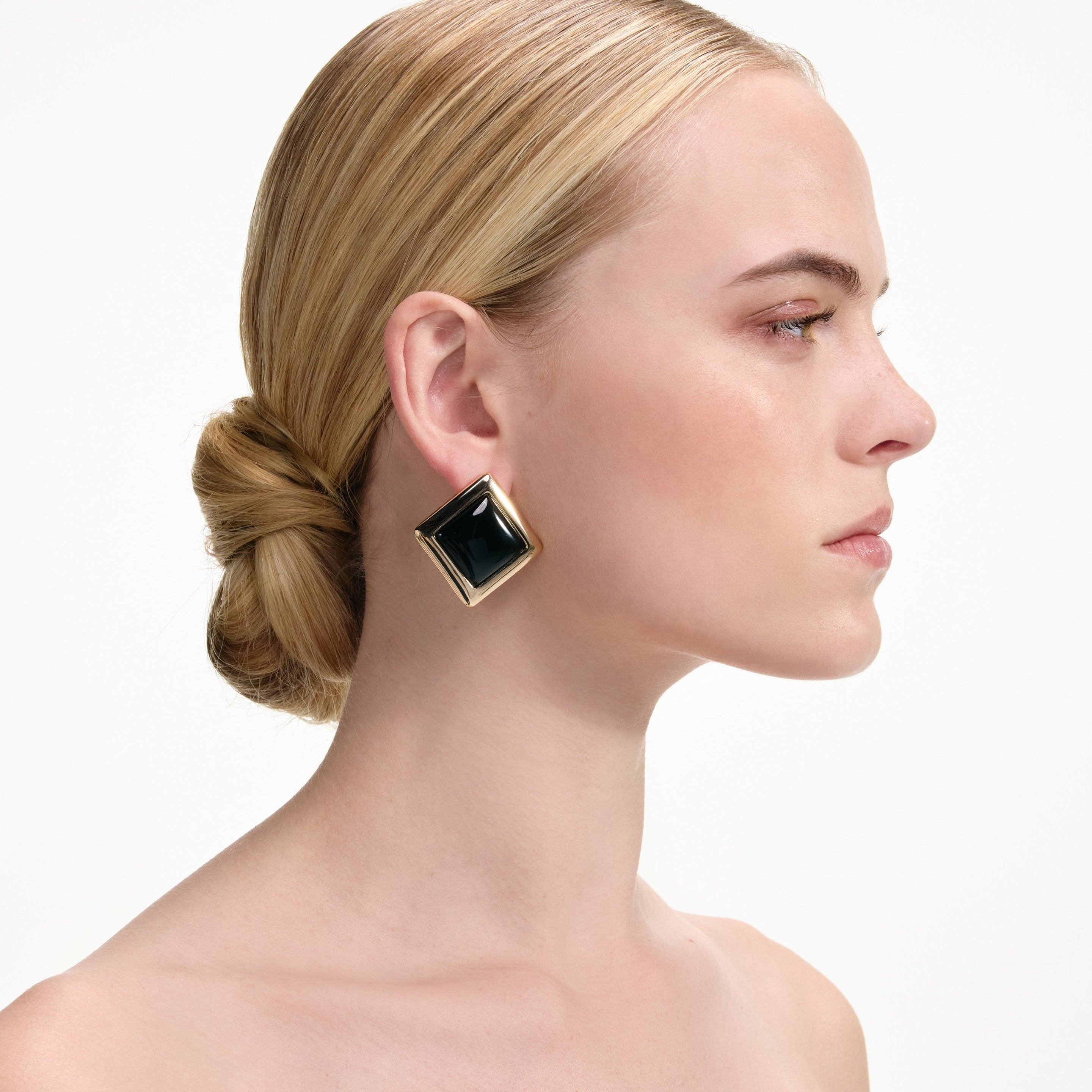 Black Enamel Gold Square Earrings - 4