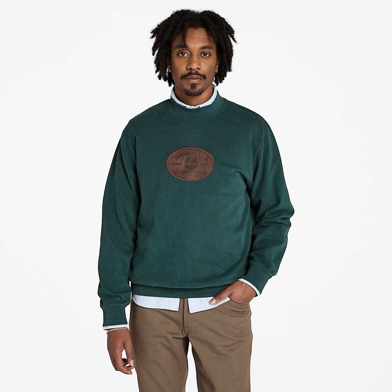 Men's Leather Badge Crewneck Sweatshirt - 2