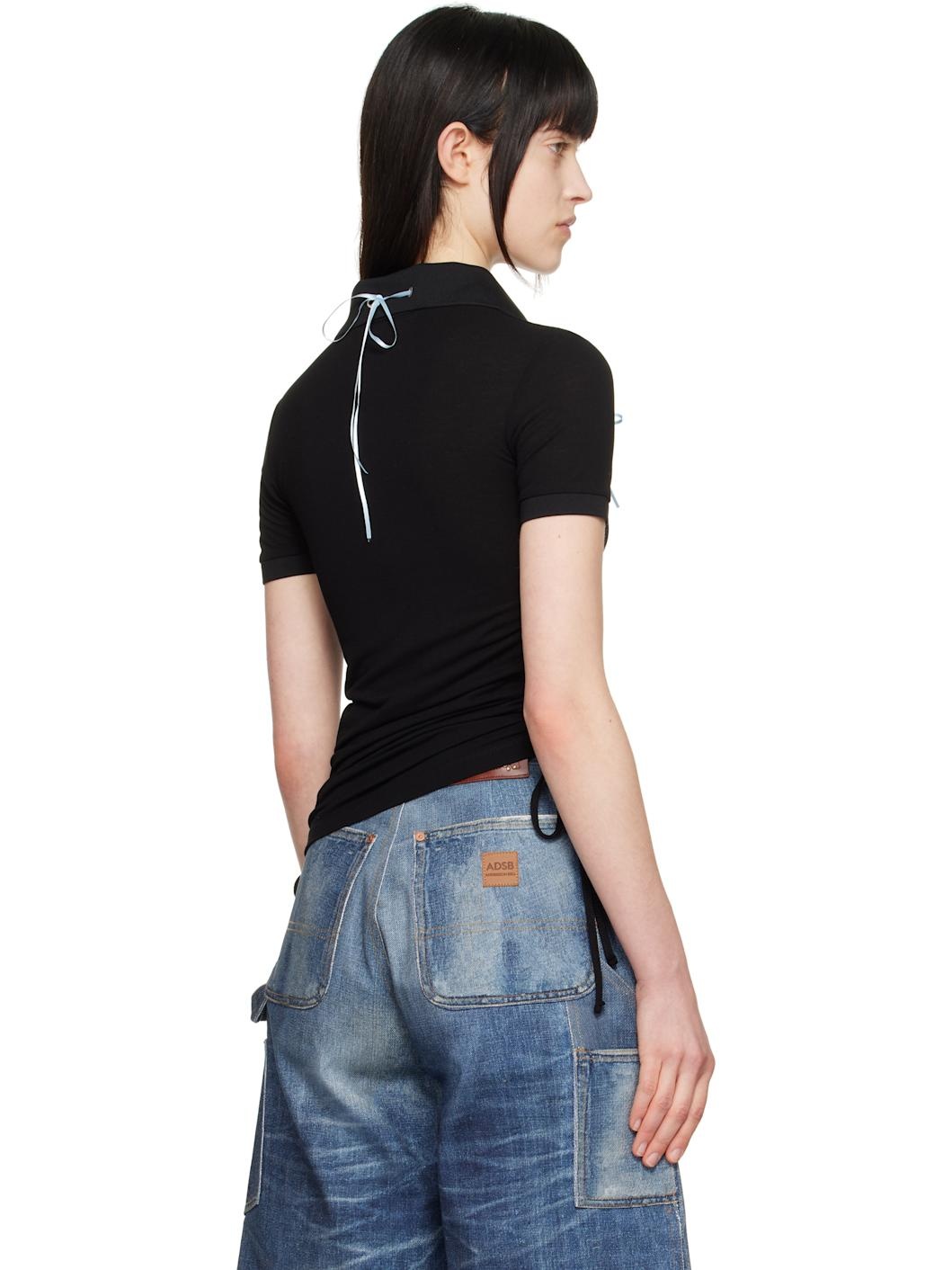 Black Halter String Piqué Polo - 3