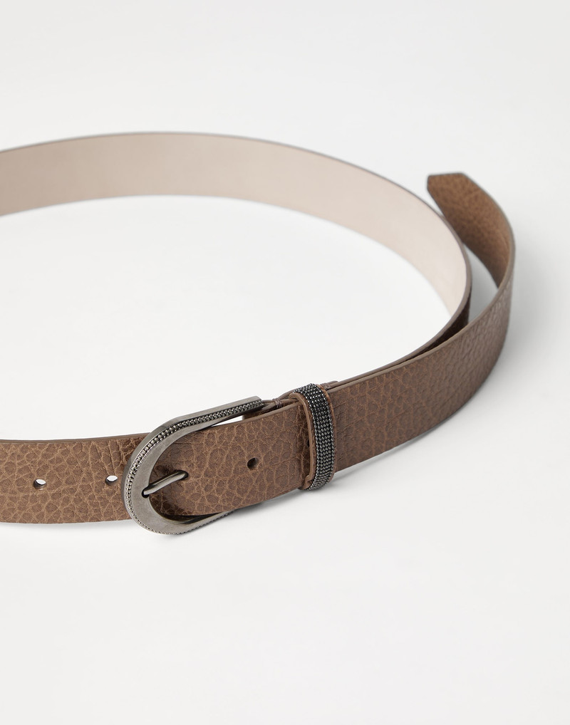 Brunello Cucinelli Glossy hammered calfskin belt with monili outlook