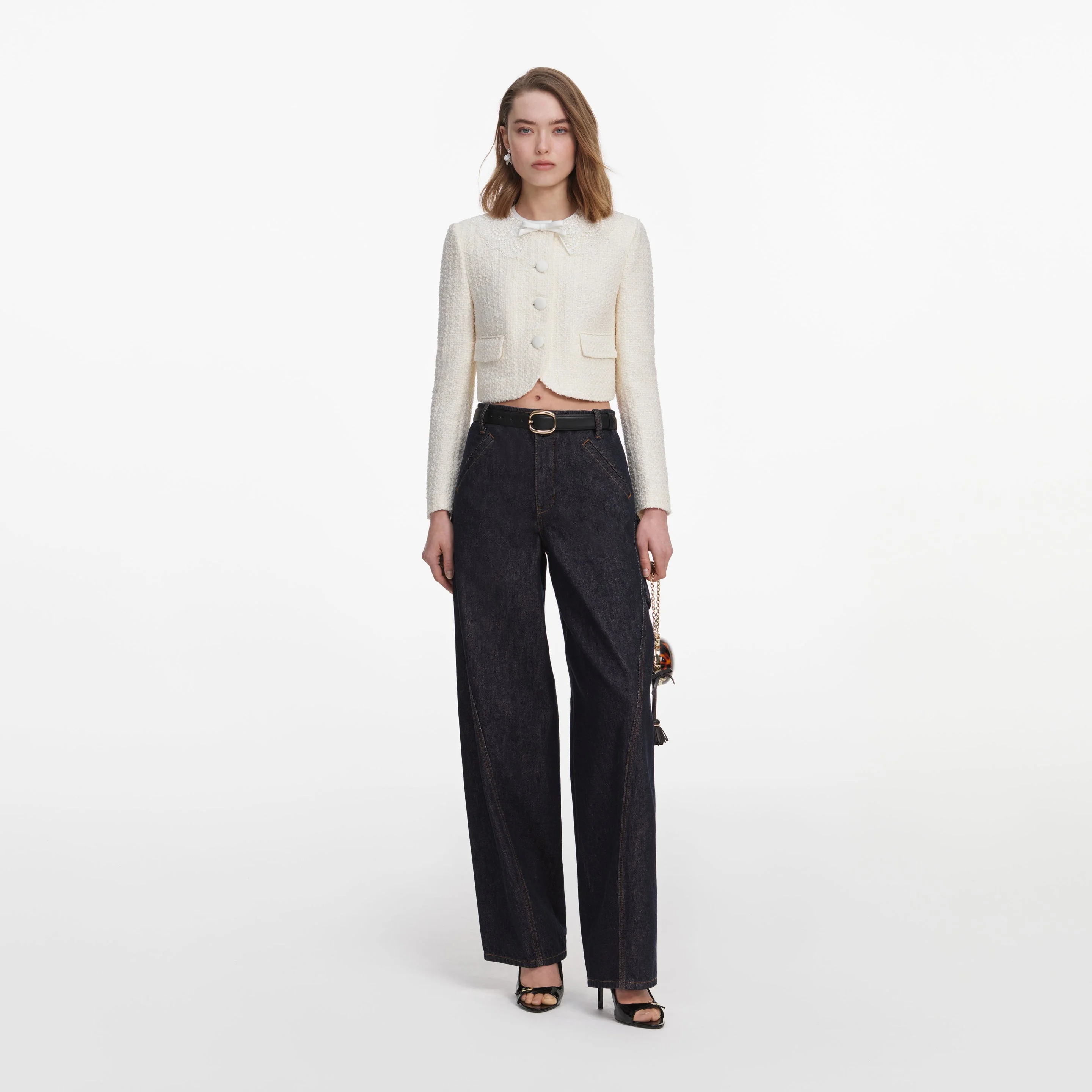 Cream Boucle Lace Collar Jacket - 1
