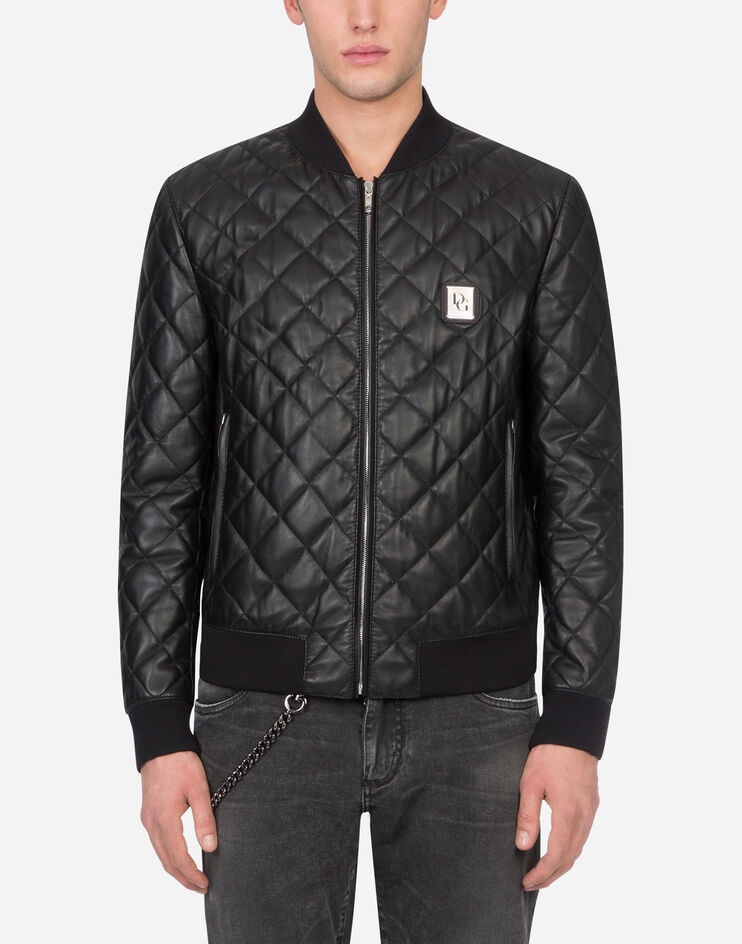 Quilted leather jacket with branded plate - 1