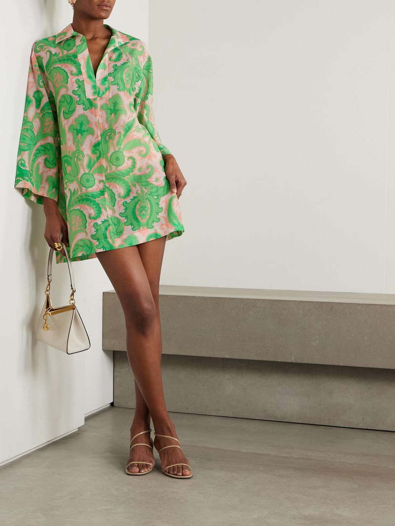 Etro Printed cotton and silk-blend mini shirt dress Green outlook