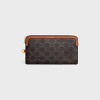 【CELINE】POUCH IN TRIOMPHE CANVAS●10L972DQB04LU LONG POUCH WITH STRAP in triomphe canvas and calfskin - TAN