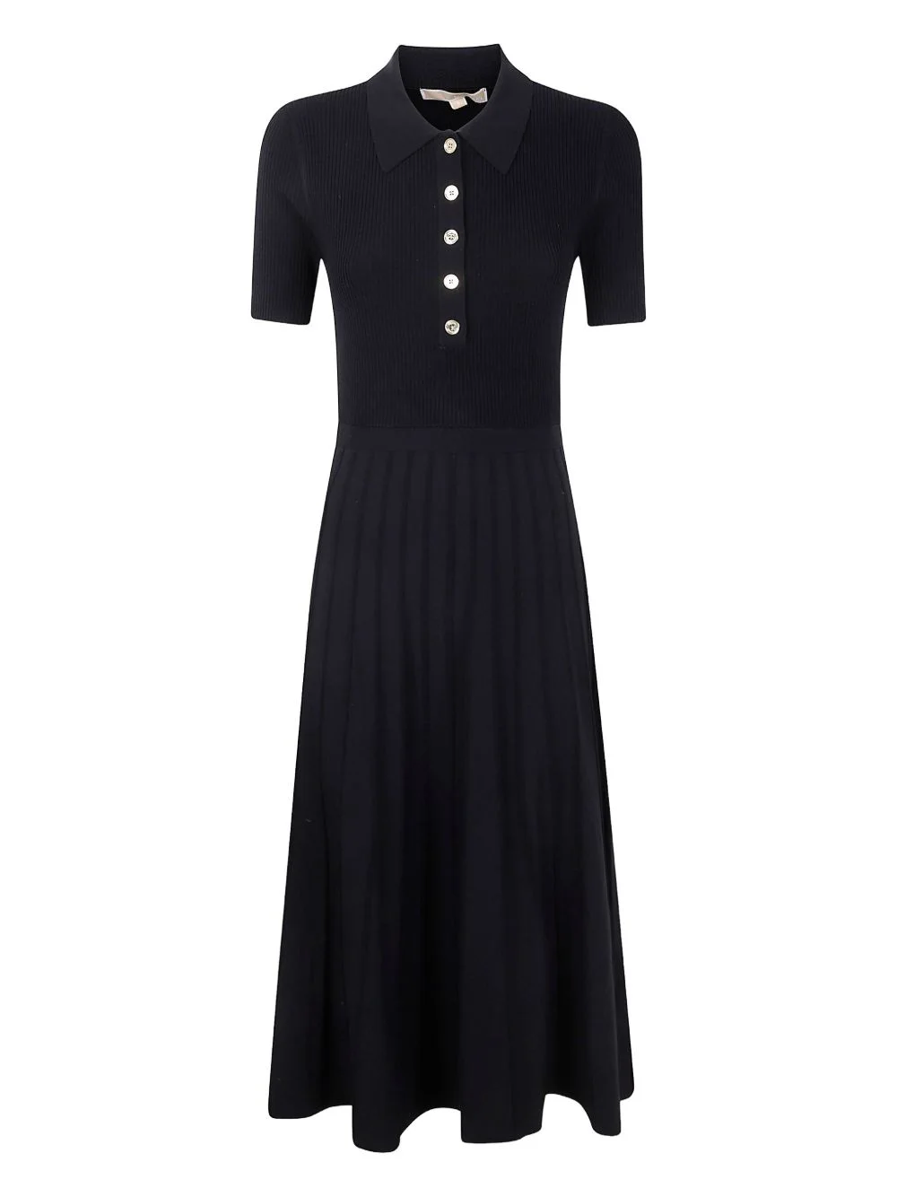 ribbed polo pleated midi dress - 1