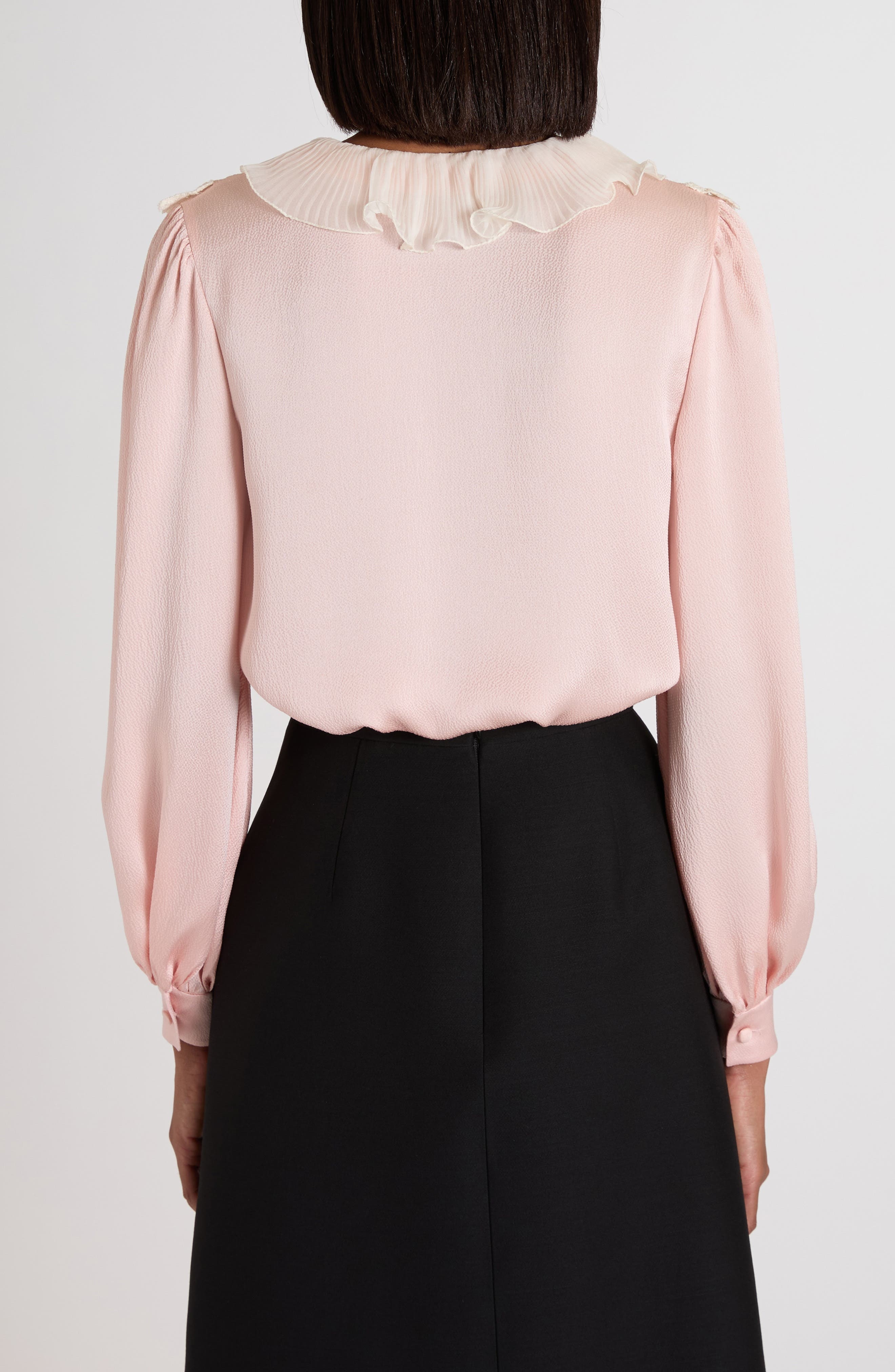 Valentino Garavani Lace Trim Chiffon Ruffle Hammered Satin Shirt in Light Pink/Ivory at Nordstrom - 2