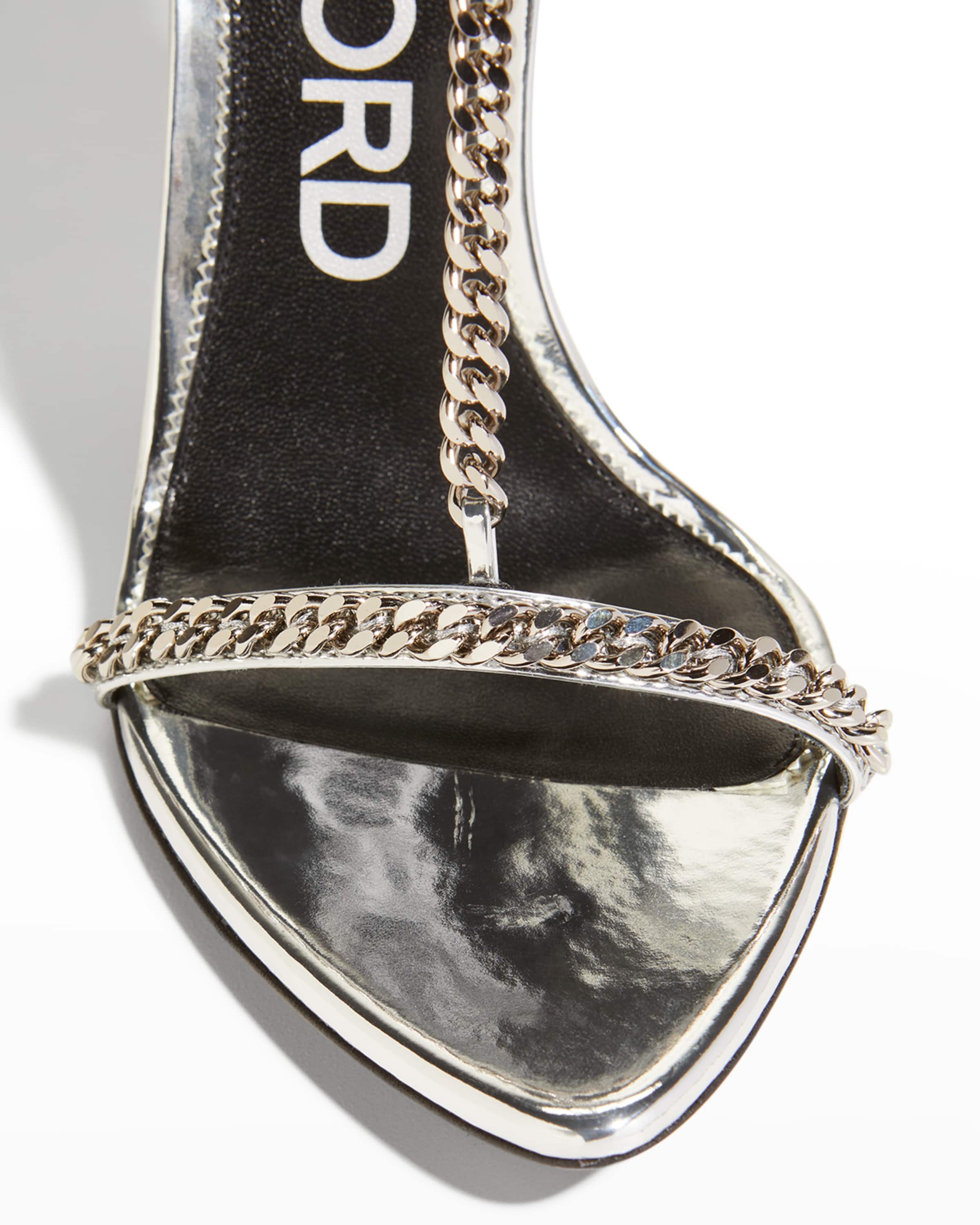Mirror Padlock T-Strap Chain Leather Sandals - 5