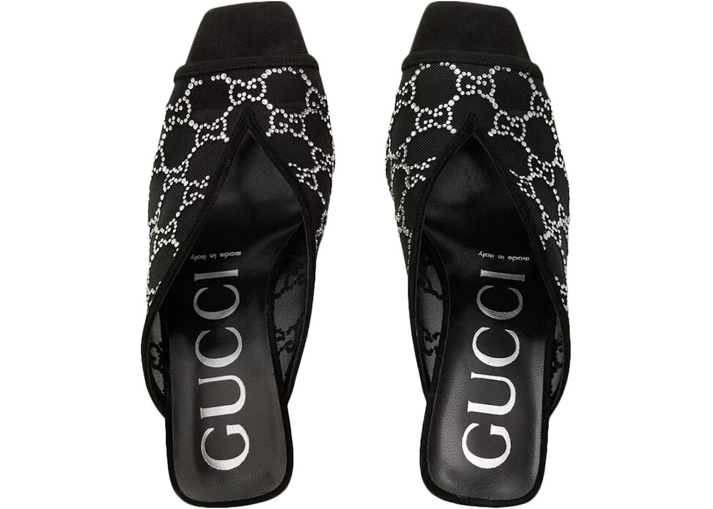 Gucci GG Crystal 75mm Heeled Sandal Black Mesh - 3