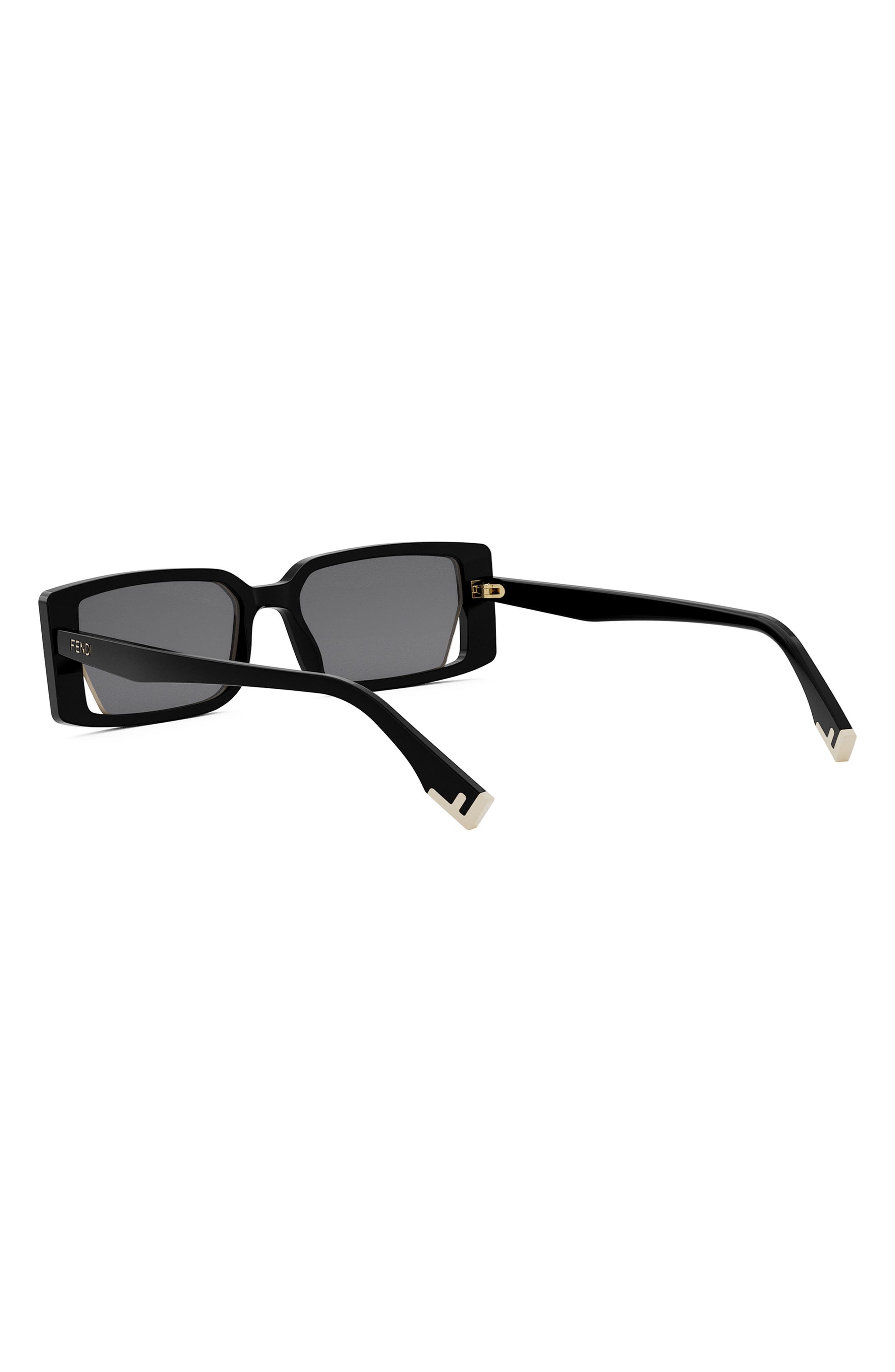 Fendi Way 53mm Rectangular Sunglasses in Shiny Black /Smoke at Nordstrom - 4
