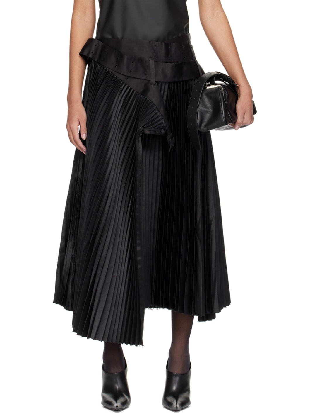 Black Belted Midi Skirt - 1