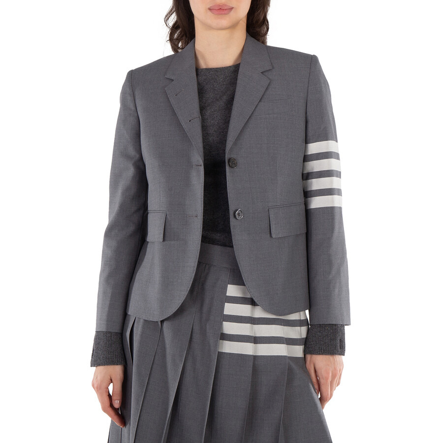 Thom Browne Ladies Med Grey 4-Bar Single-Breasted Blazer - 3