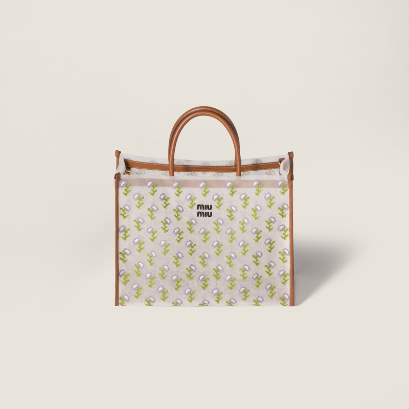 Embroidered mesh shopping bag 1