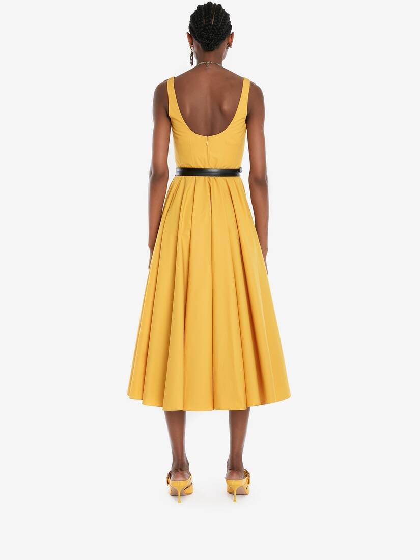 Cotton Poplin Scoop Neck Midi Dress in Pop Yellow - 4