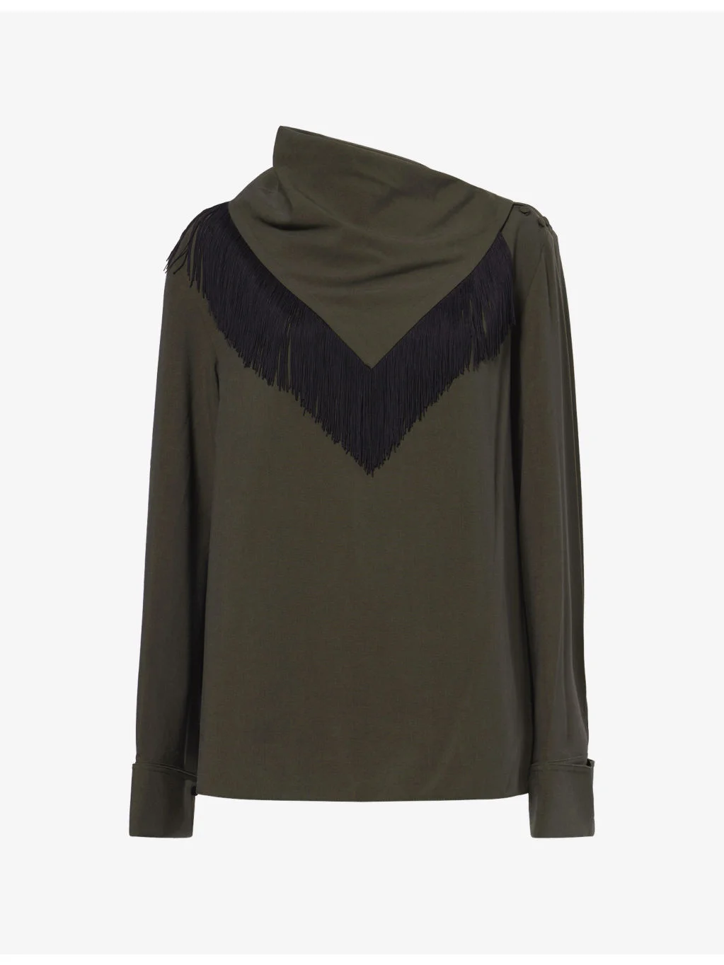 Una Drape Collar Fringe Woven Shirt - 1