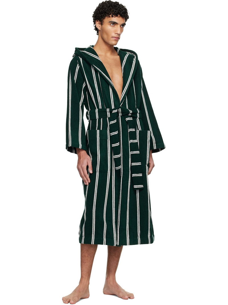 TEKLA Green & White Terry Hooded Bathrobe outlook