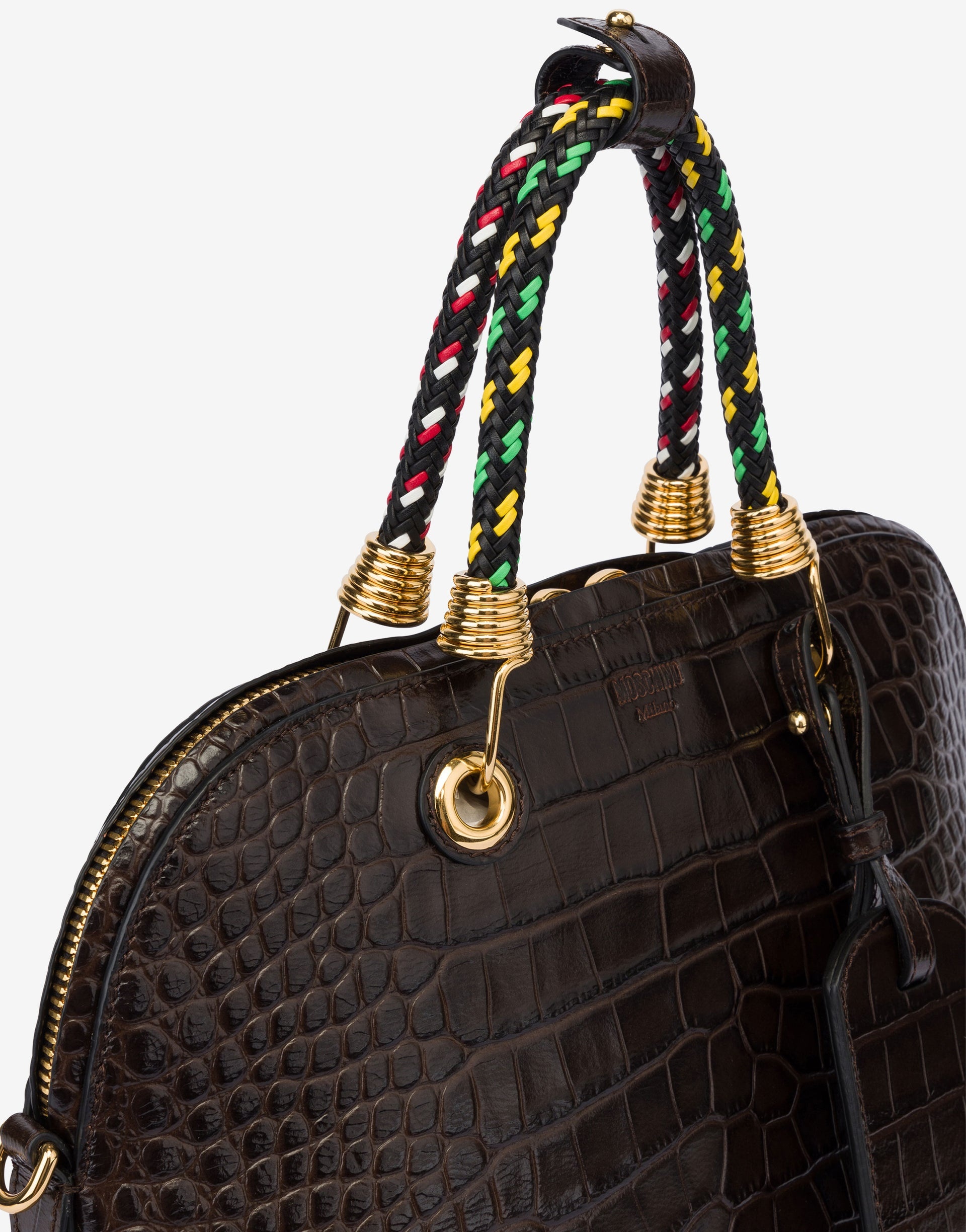CROC PRINT BRAIDED CORD HANDBAG - 3