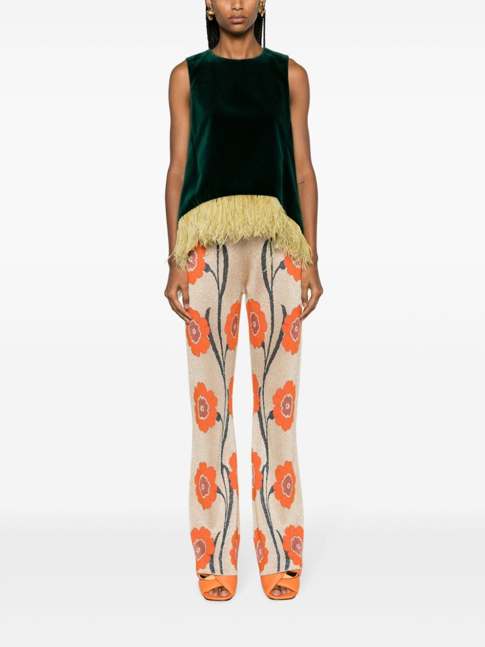 floral-jacquard straight-leg trousers - 2