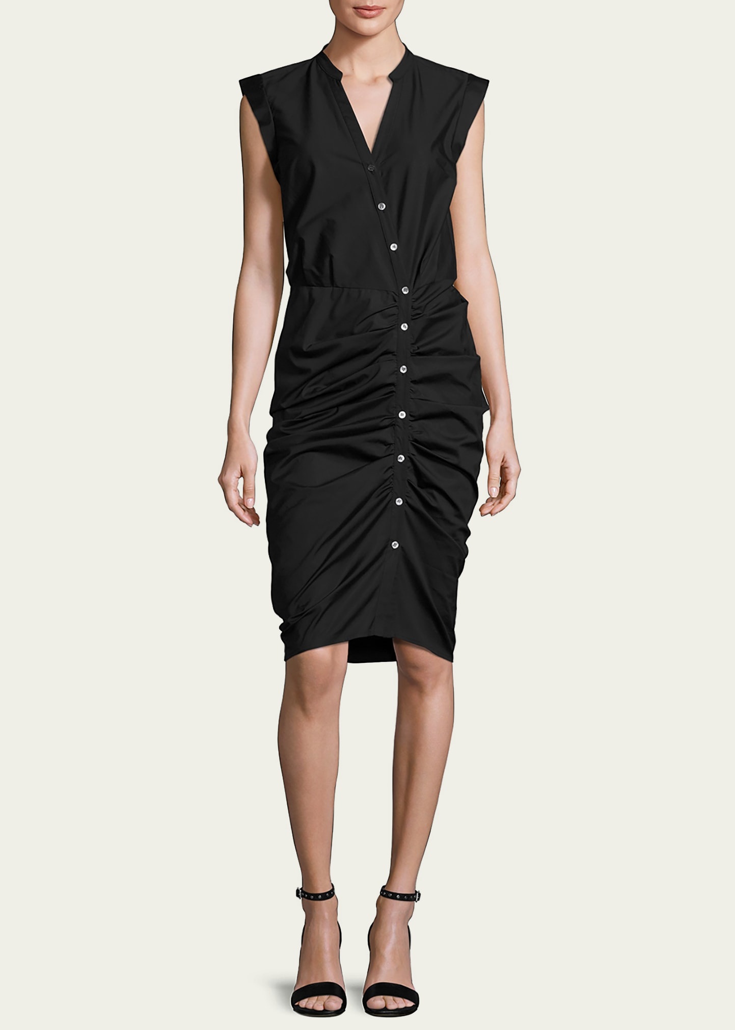 Sleeveless Ruched Poplin Shirtdress - 2