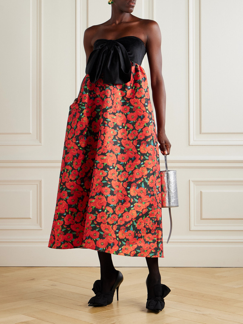 KIKA VARGAS Charlotta Strapless Bow-detailed Floral-print Taffeta Midi Dress outlook