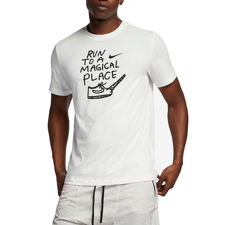 Nike DRI-FIT Casual Sports Round Neck Tee 'White Black' AO0650-133 - 2