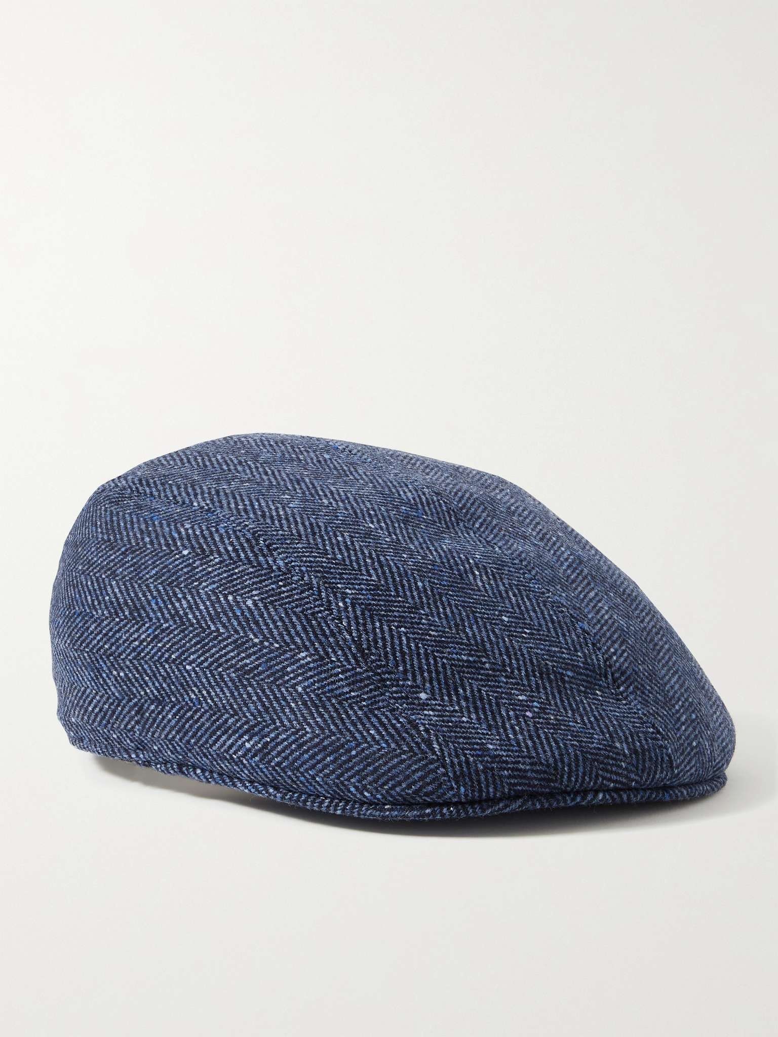 Leather-Trimmed Herringbone Wool and Cashmere-Blend Tweed Flat Cap - 1