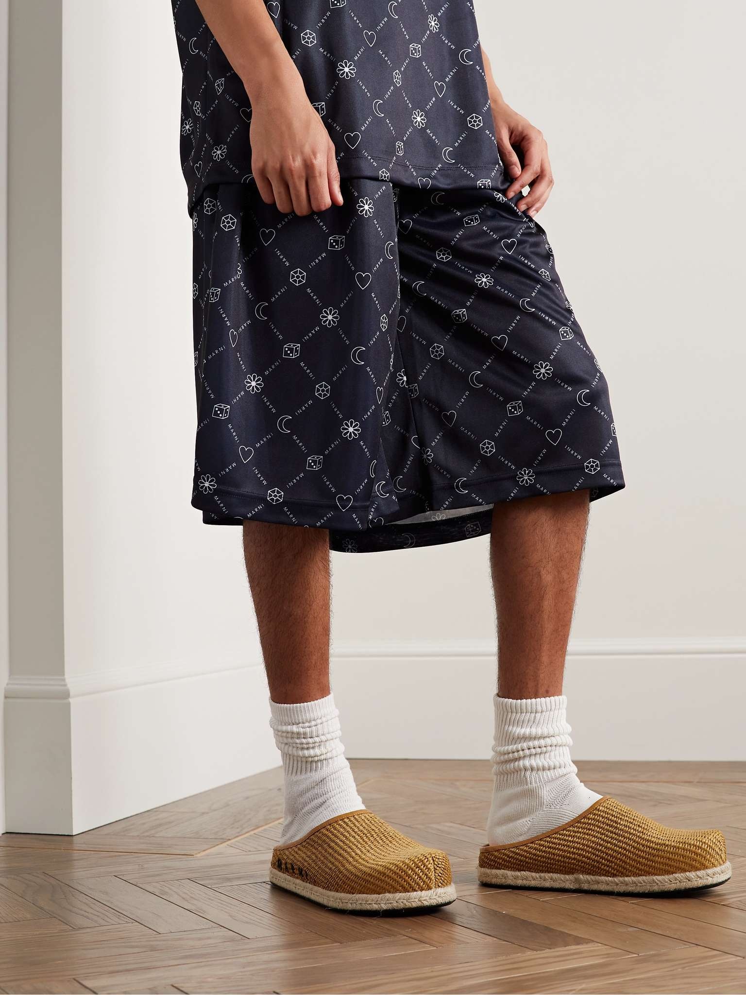 Marni Fussbett Leather-Trimmed Logo-Embroidered Faux Raffia