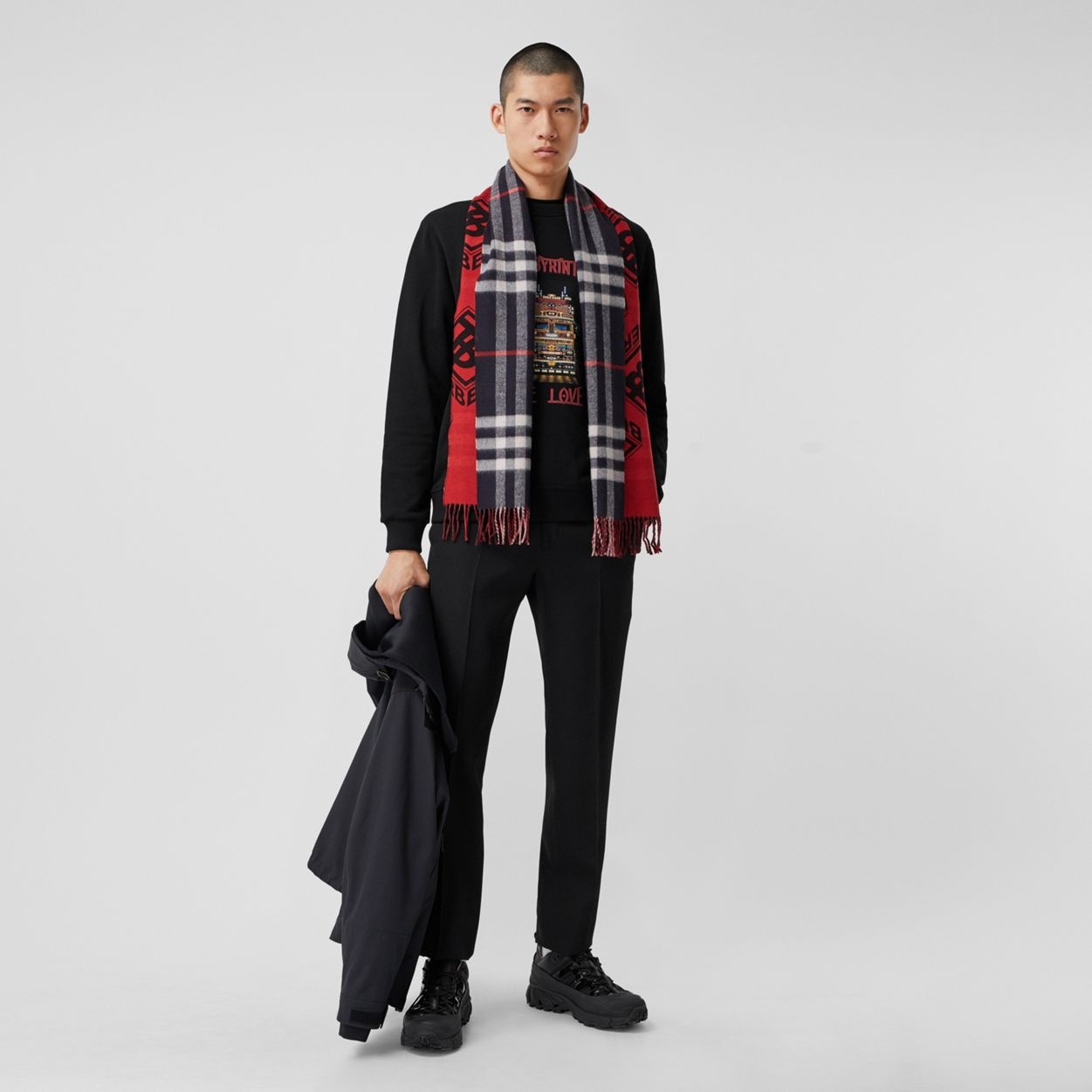 Reversible Check and Logo Graphic Cashmere Scarf - 8