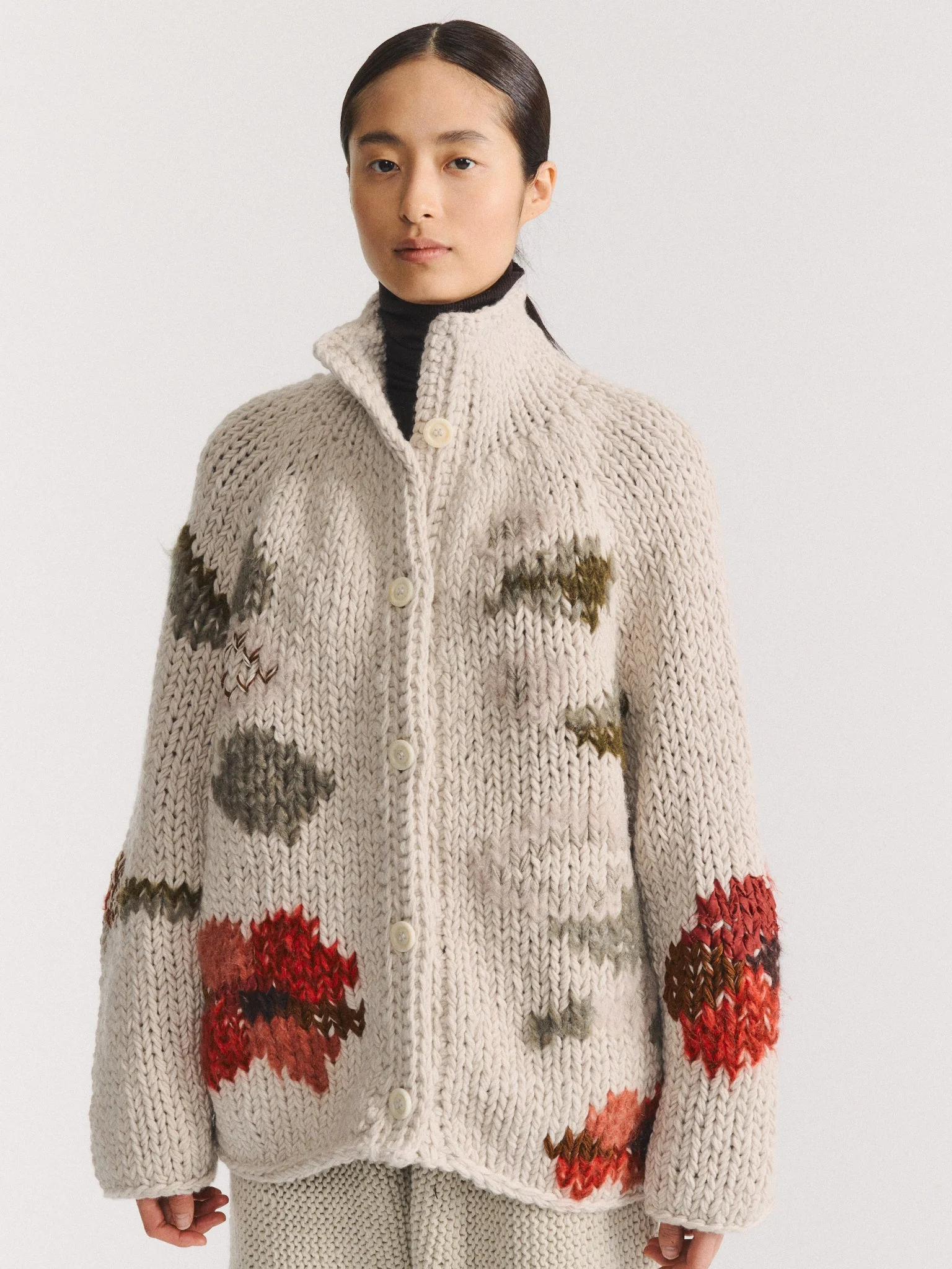FLORA CARDIGAN - CHUNKY - LIGHT GREY - 1