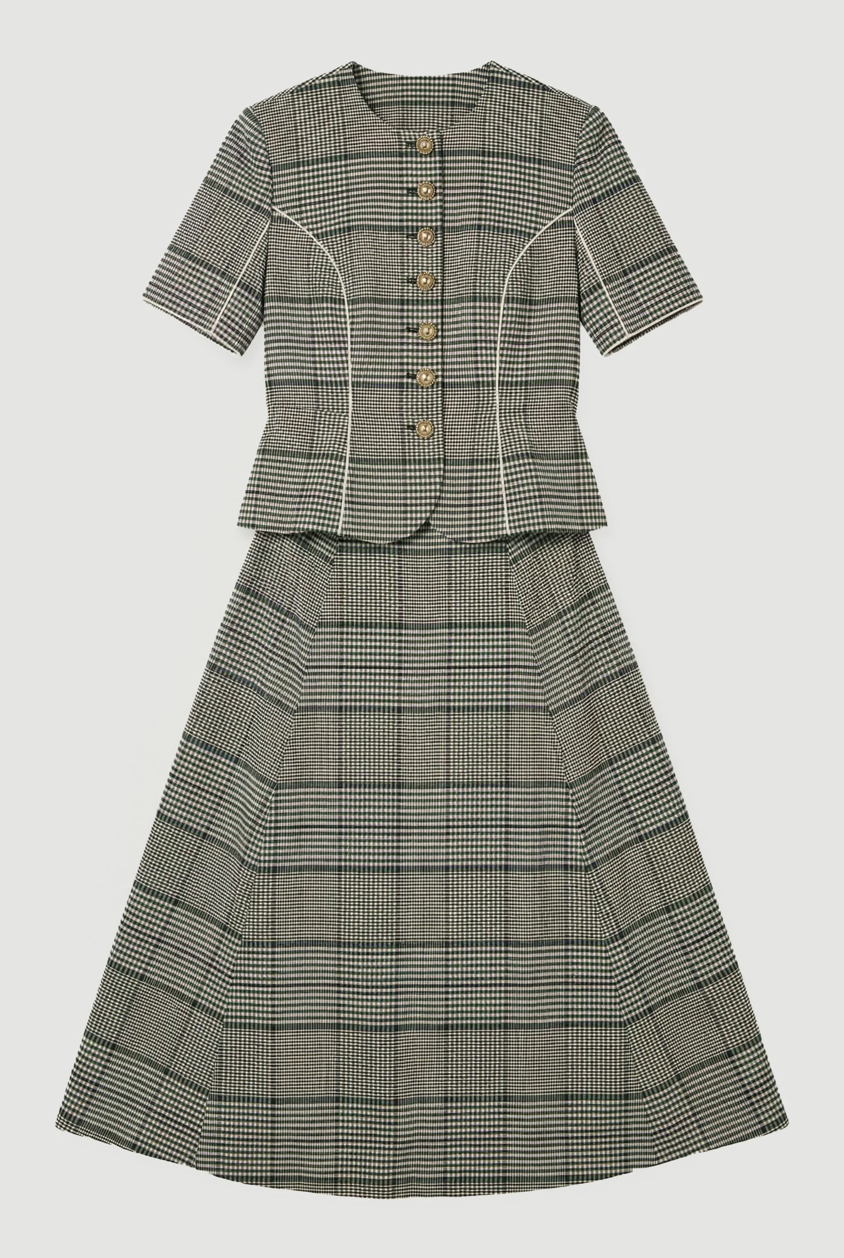 Petite Tailored Check Peplum Belted Mini Dress - 1