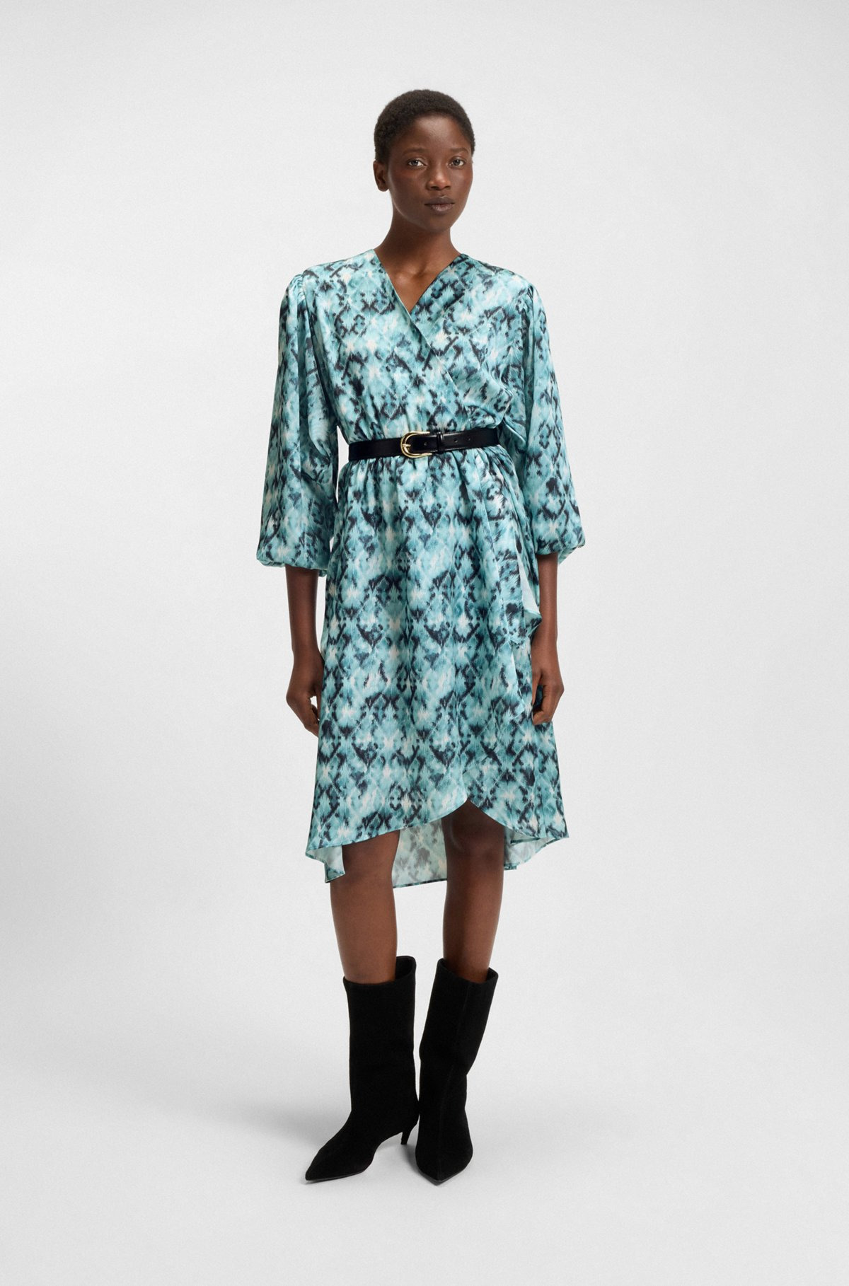 PRINTED DRESS IN HAMMERED SATIN - 2