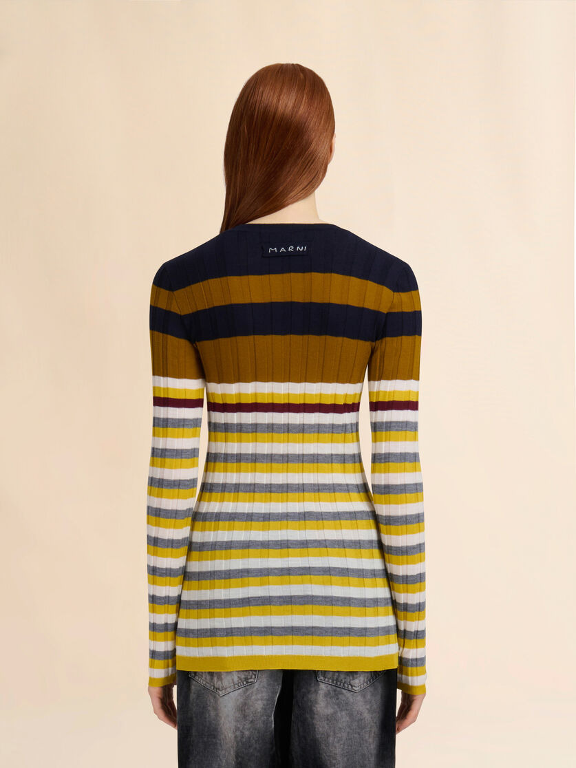 YELLOW WOOL SWEATER WITH MIXED STRIPES - 3