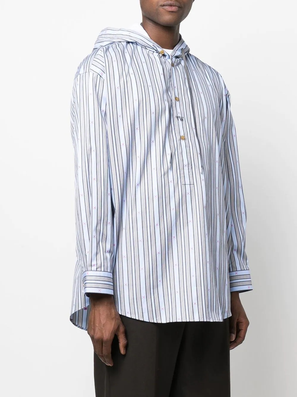 stripe-print hooded shirt - 3