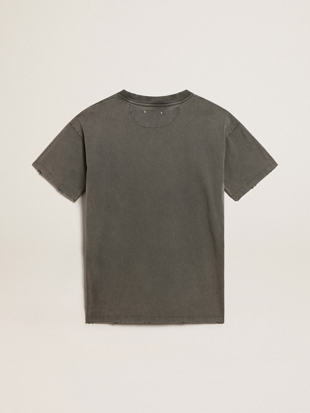 Women's gray T-shirt dress with distressed treatment - 5