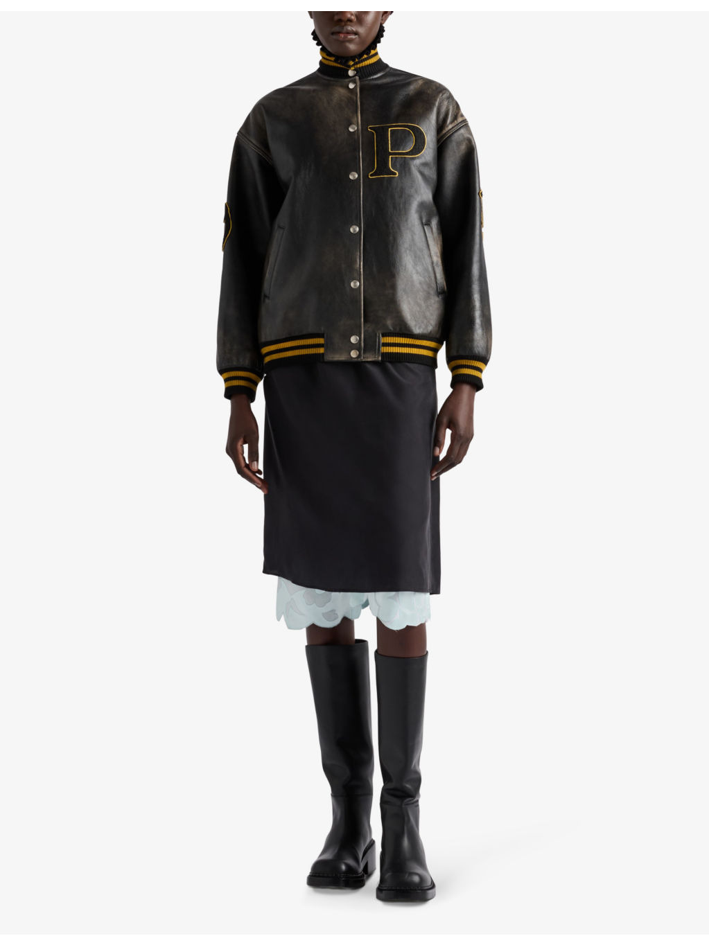 Patch-motif relaxed-fit leather bomber jacket - 2